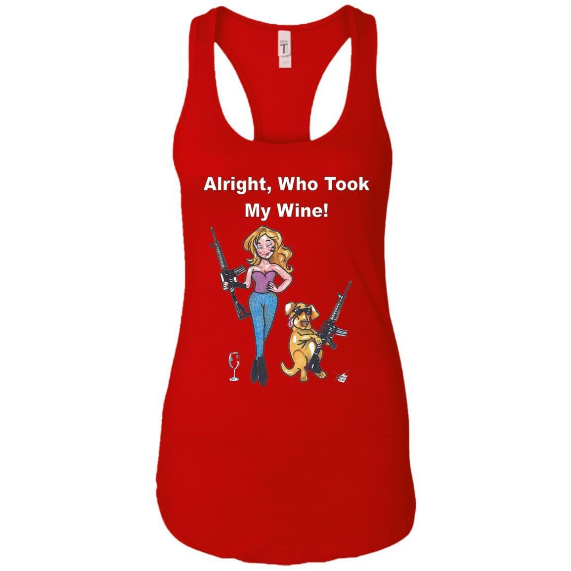 WineyBitches.co Who Took My Wine Racerback Tank Top - Funny Wine Lover Shirt with White Lettering - Perfect for Wine Tasting Parties & Girls Night Out