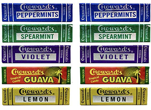 Chowards Mints Variety Pack of 10 Flavors - Violet, Spearmint, Peppermint, Guava & Lemon | Refreshing Breath Mints for Office, Travel & After Meals