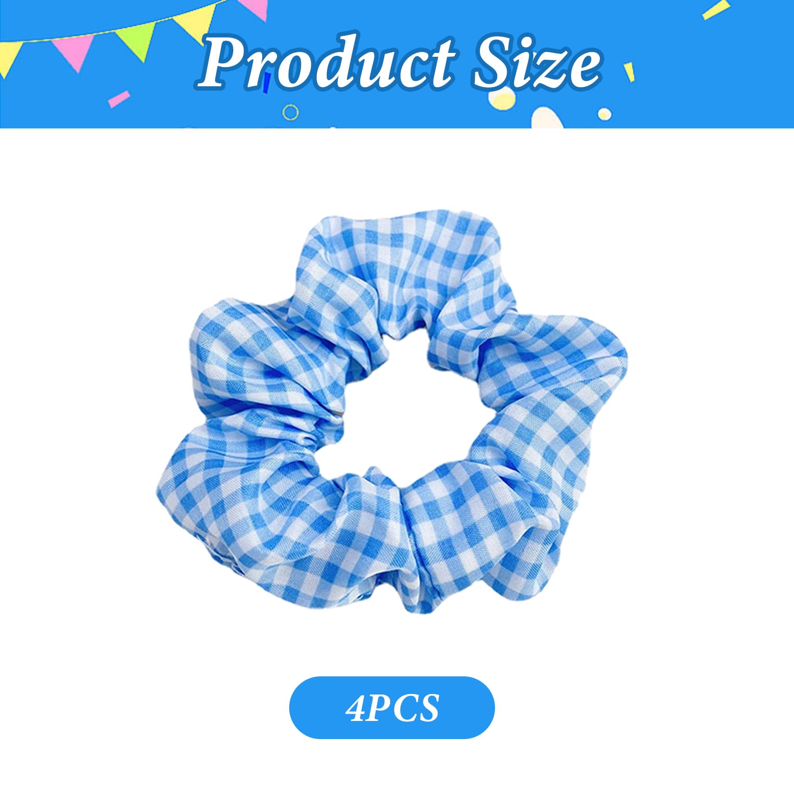Oktoberfest Hair Scrunchies for Women - 4Pcs Blue White Plaid Satin Hair Ties for Thick & Curly Hair | Elastic Ponytail Holders & Hair Bands | Perfect for Oktoberfest Parties, Daily Wear & Hair Accessories