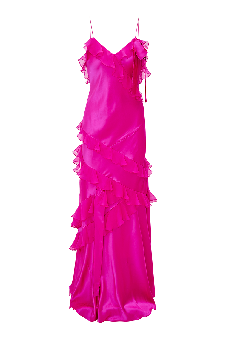 Rialto Silk Ruffle Maxi Dress - Elegant Women's Evening Gown for Weddings, Parties & Special Occasions
