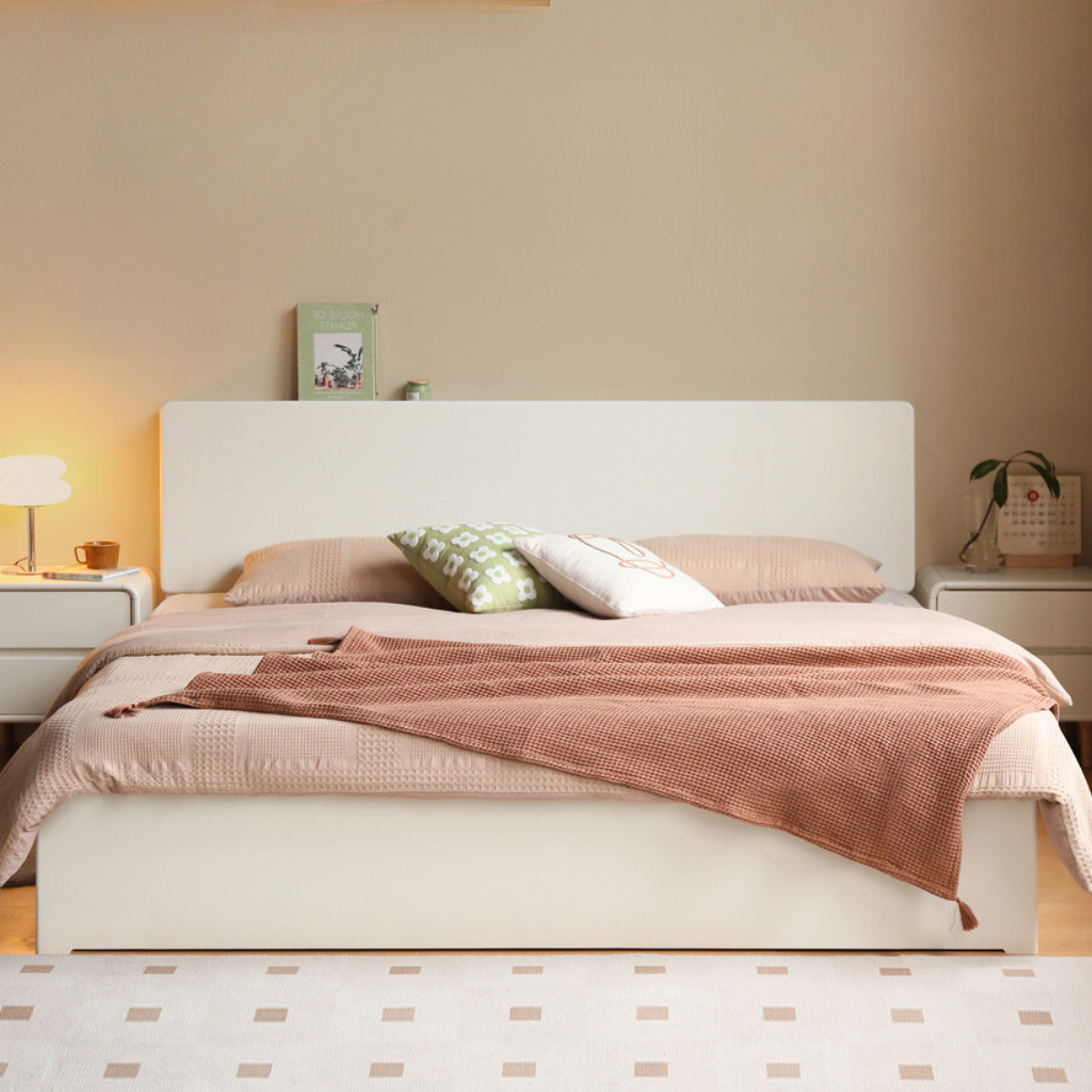 Solid Poplar Wood Box Storage Bed in Cream - Underbed Storage Solution for Small Spaces, Bedroom Organization & Minimalist Decor
