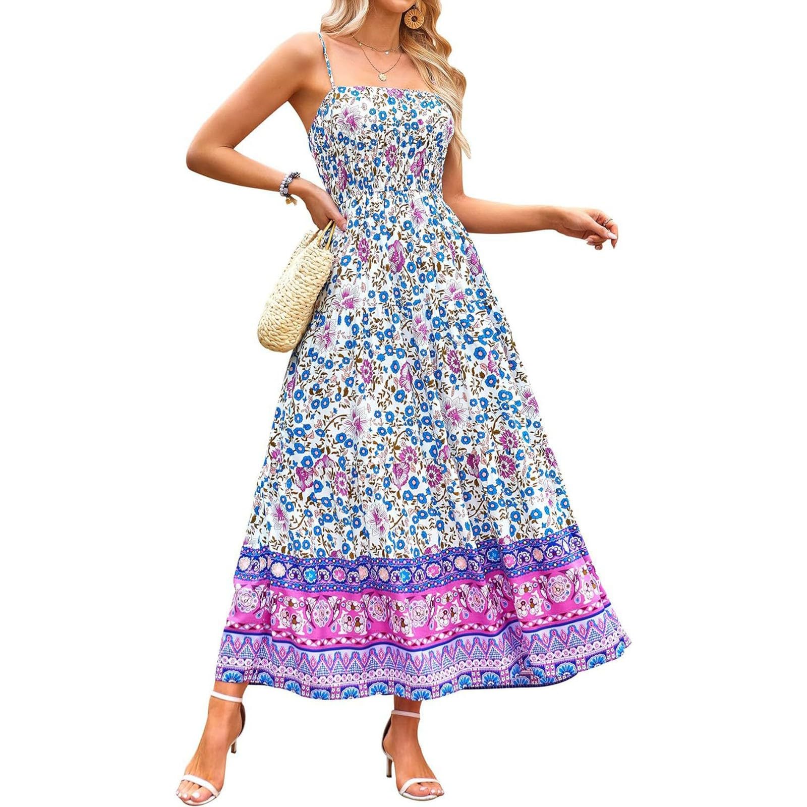 2024 Women's Summer Dresses - Flowy Spaghetti Strap Sun Dress with Side Slits | Casual Beachwear, Vacation Outfit & Boho Chic Style for Outdoor Parties