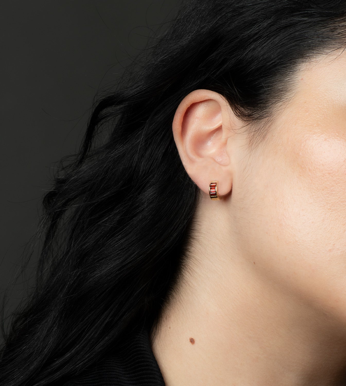 Baguette Garnet Huggie Earrings - True Love Collection | Elegant & Romantic Jewelry for Date Nights, Weddings & Special Occasions