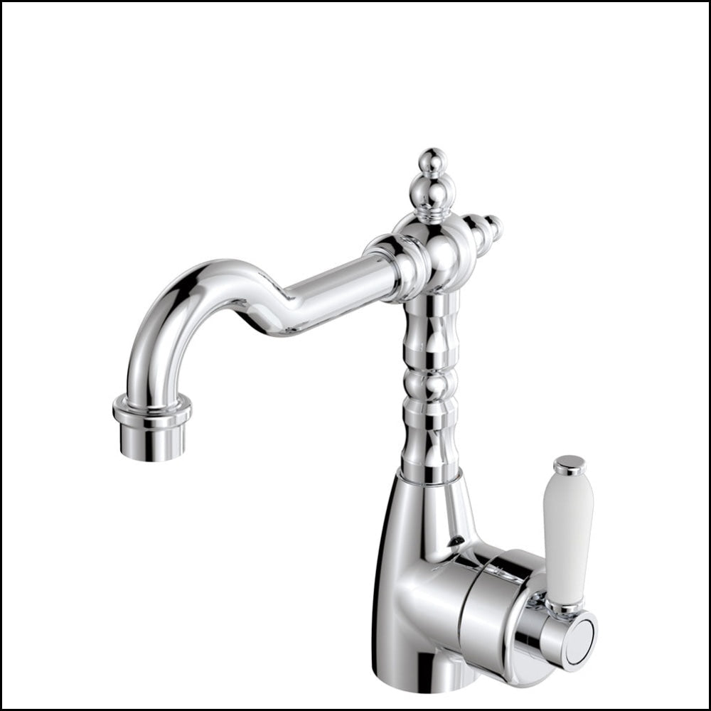 Fienza Eleanor 202103 Shepherds Crook Chrome Mixer with White Ceramic Handle - Premium Kitchen Faucet for Modern Farmhouse & Vintage Style Bathrooms