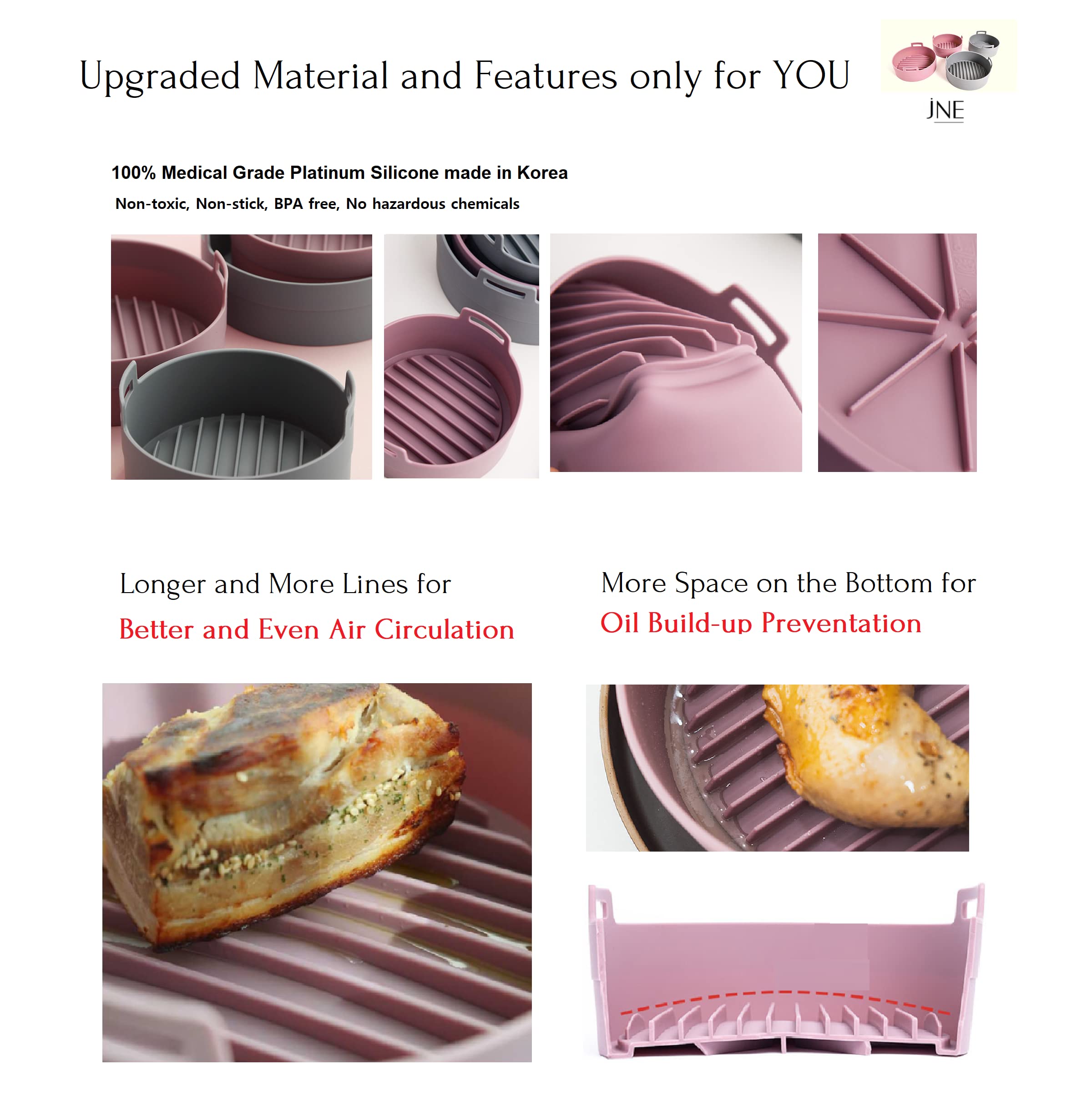 Premium Air Fryer Silicone Pot & Basket Set - 6.3 Inch Food Safe Non-Stick Accessories for Philips, Ninja, Cosori - Easy Clean Replacement for Parchment Liners (Pink) - Perfect for Roasting, Baking & Frying Vegetables, Chicken Wings & Snacks