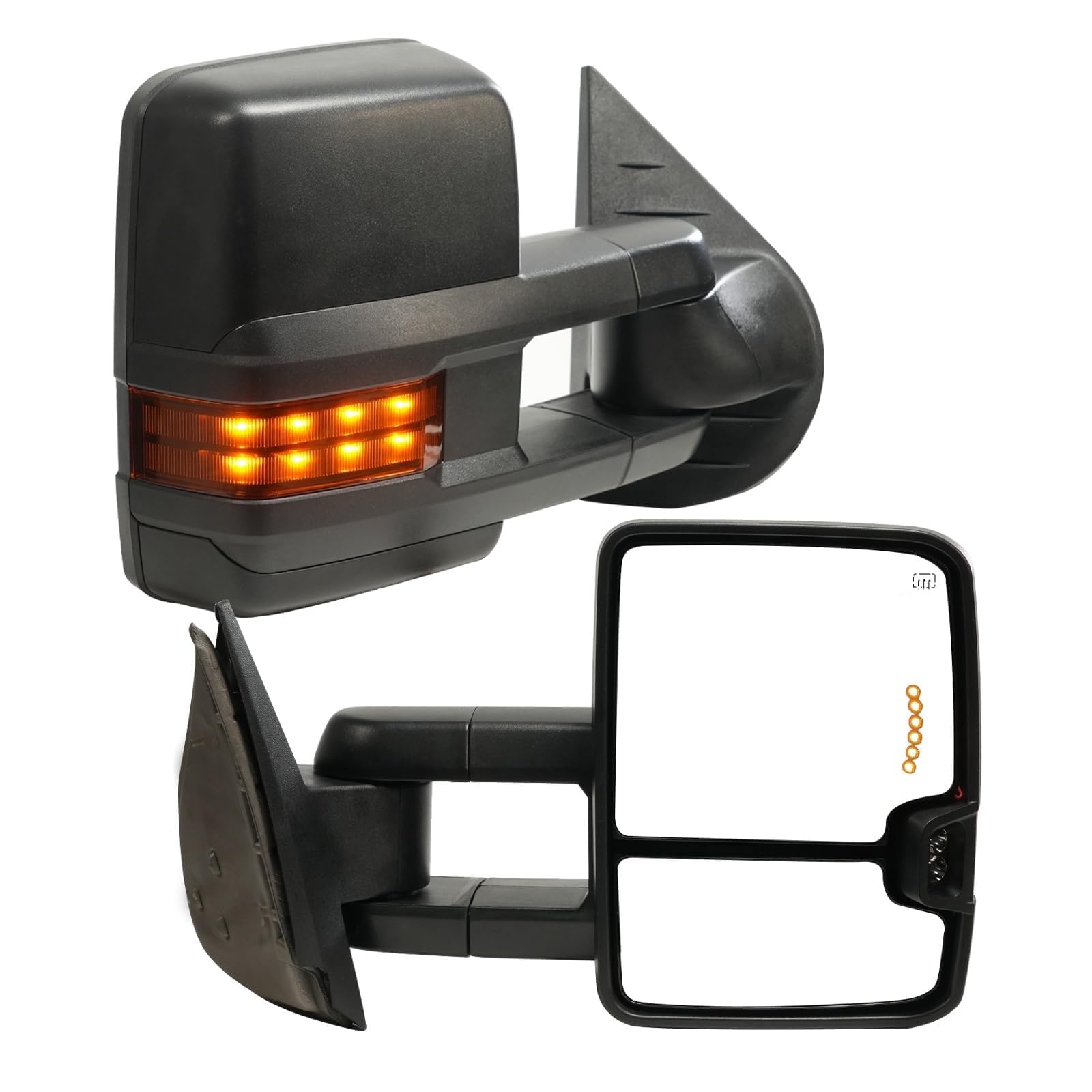 1999-2002 Chevy Silverado Tahoe GMC Sierra Yukon XL 1500 2500 3500 HD Power Heated Towing Mirrors with Amber Turn Signal & Clearance Lamps - Black Pair Set (LH/RH Driver & Passenger Side) - Perfect for Towing Trailers, Boats & RVs with Enhanced Visibility & Safety