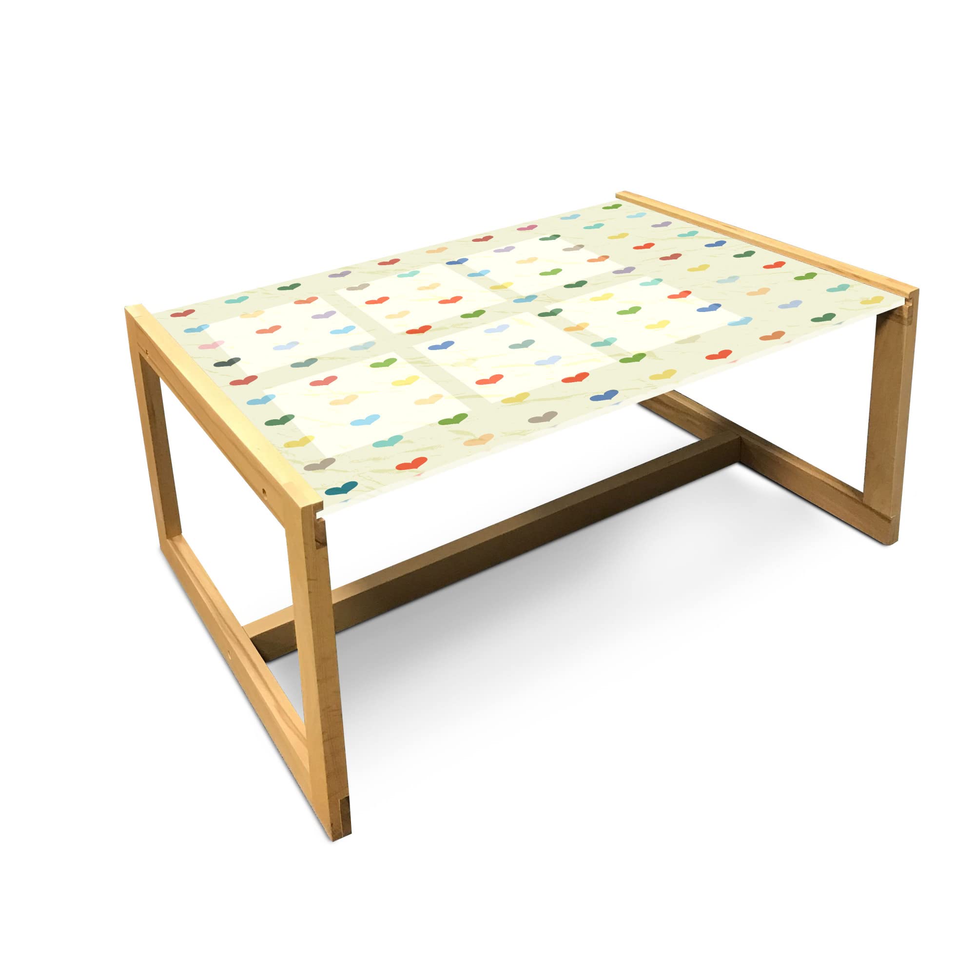 Ambesonne Hearts Coffee Table - Romantic Acrylic Glass Center Table with Wooden Frame, Large Size for Office, Dorm & Living Room - Valentine's Day Decor, Eggshell & Multicolor Design - Perfect for Home Decor, Gifts & Romantic Settings