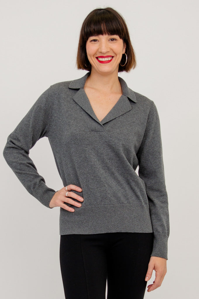 Astrid Women's Cotton Sweater - Soft & Comfortable Pullover for Fall & Winter - Graphite Grey Casual Knit Top for Layering & Everyday Wear