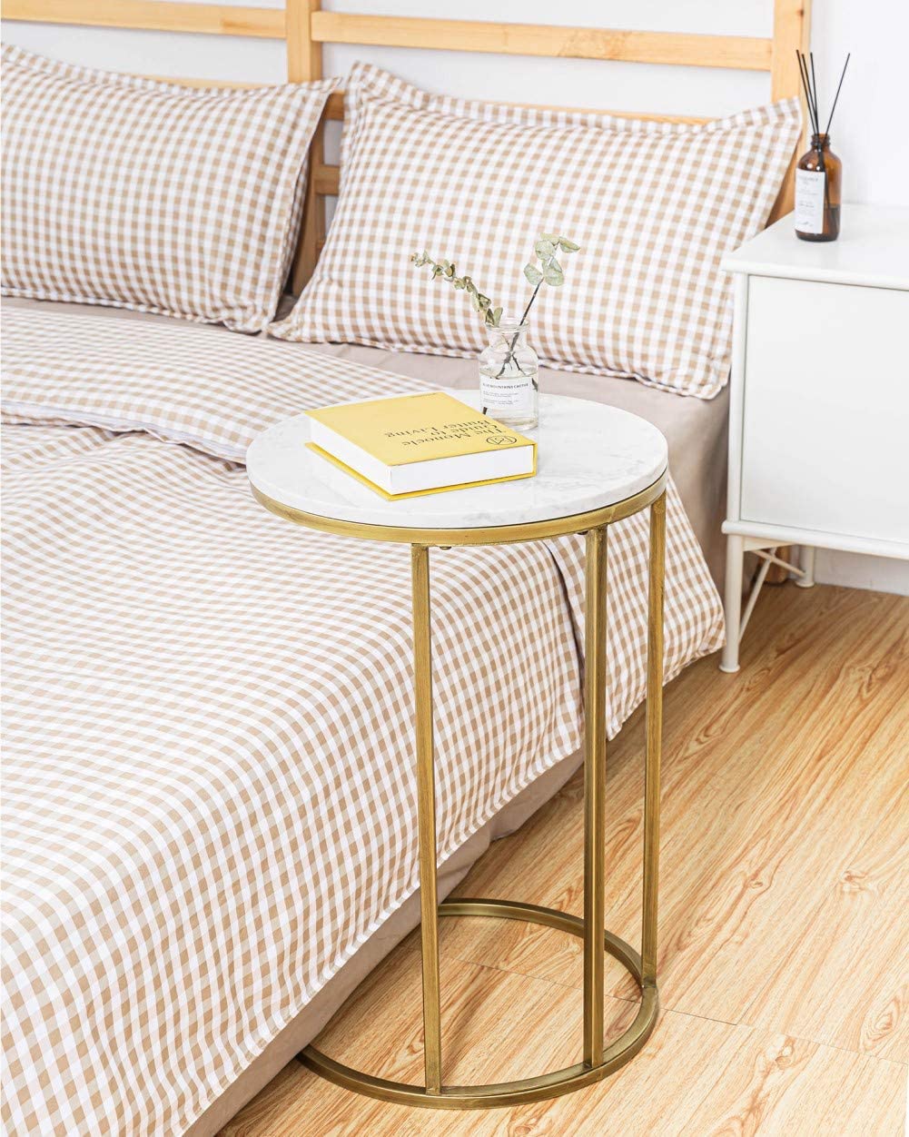 Round C-Shaped End Table with Marble Top - 16