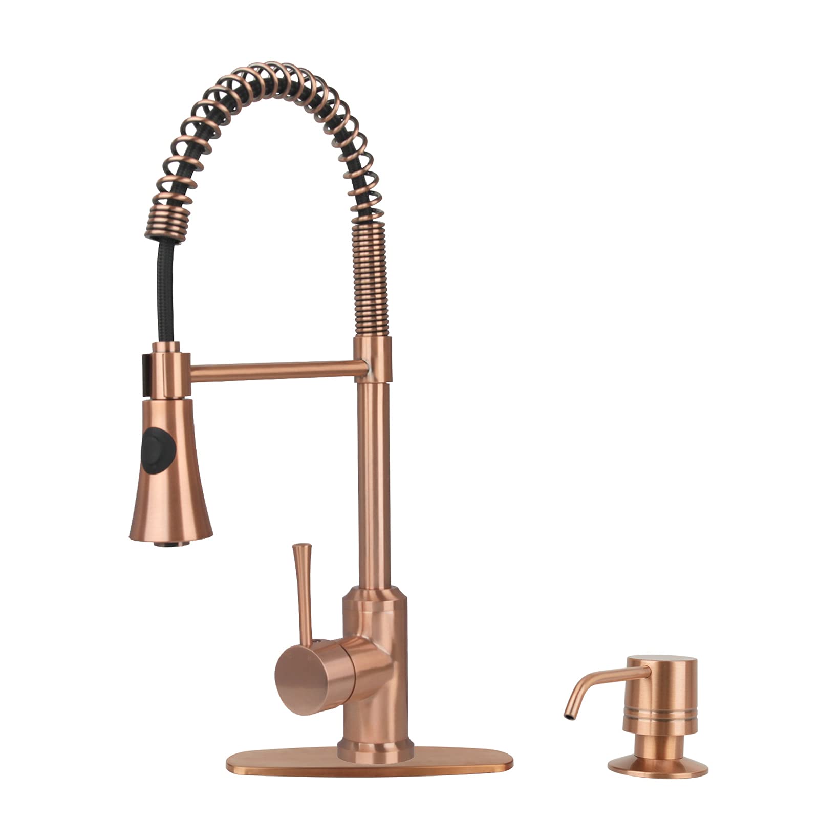 Akicon Single Handle High Arc Pull Down Kitchen Faucet with Soap Dispenser - Solid Brass Construction with Deck Plate (Model OH566) - Perfect for Modern Farmhouse & Commercial Kitchen Sinks