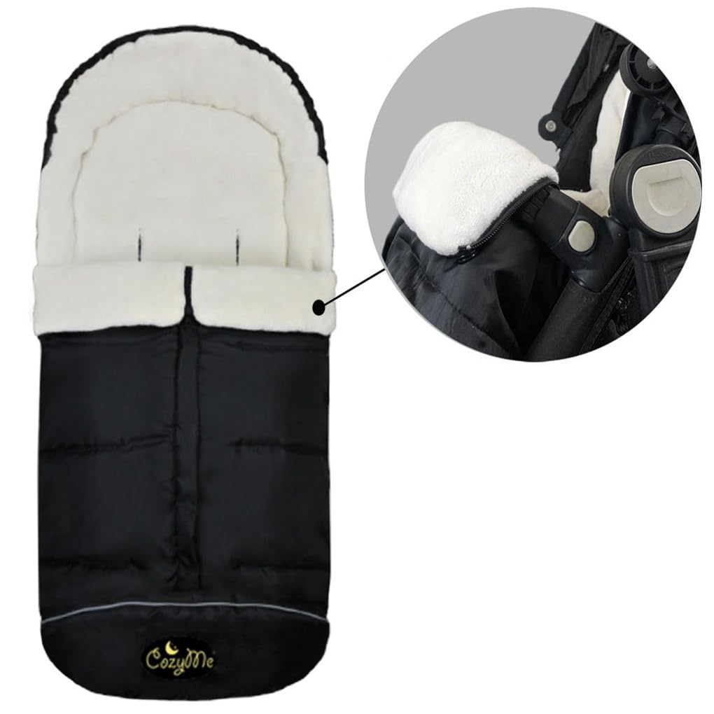 CozyMe 3-in-1 Universal Baby Stroller Sleeping Bag - Waterproof Winter Footmuff & Adjustable Bunting for Toddlers (Black) | Perfect for Outdoor Walks, Shopping Trips & Stroller Rides in Cold Weather