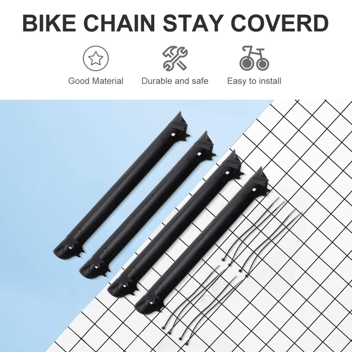 BESPORTBLE 4 Sets Bike Chain Stickers - Bicycle Chainstay Frame Protector Covers, Anti-Scratch Cycling Decals (Black) - Perfect for Mountain Bikes, Road Bikes & Commuter Bikes