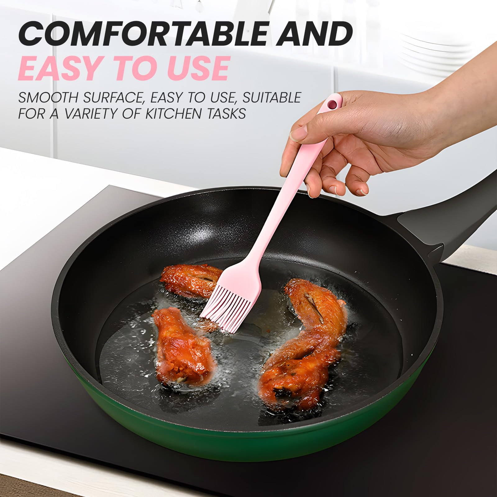 2 Pack Heat Resistant Silicone Basting Brushes for Cooking, Baking, Frying & BBQ - Non-Stick Kitchen Brushes for Butter, Sauce & Oil - Perfect for Grilling, Roasting & Pastry Making