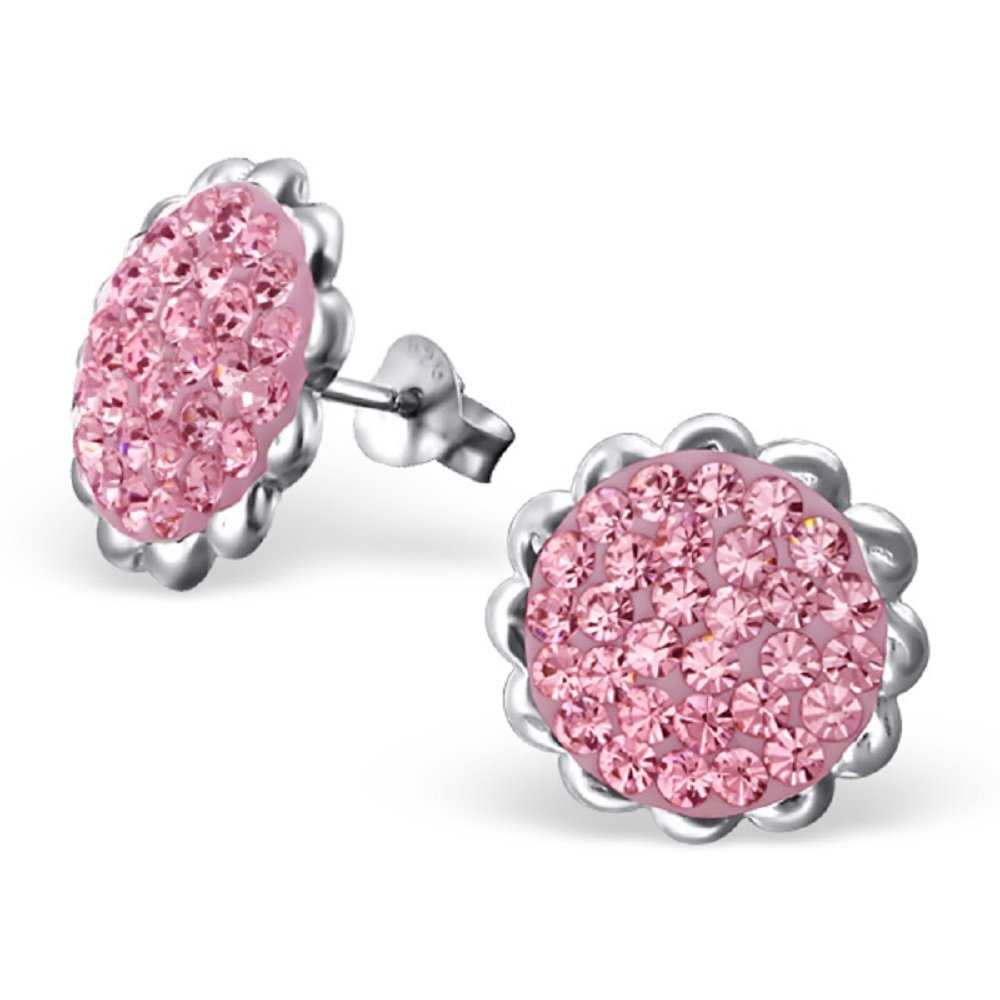 925 Sterling Silver Round Light Rose Crystal Stud Earrings for Women - Hypoallergenic Elegant Jewelry Gift for Birthday, Anniversary & Everyday Wear