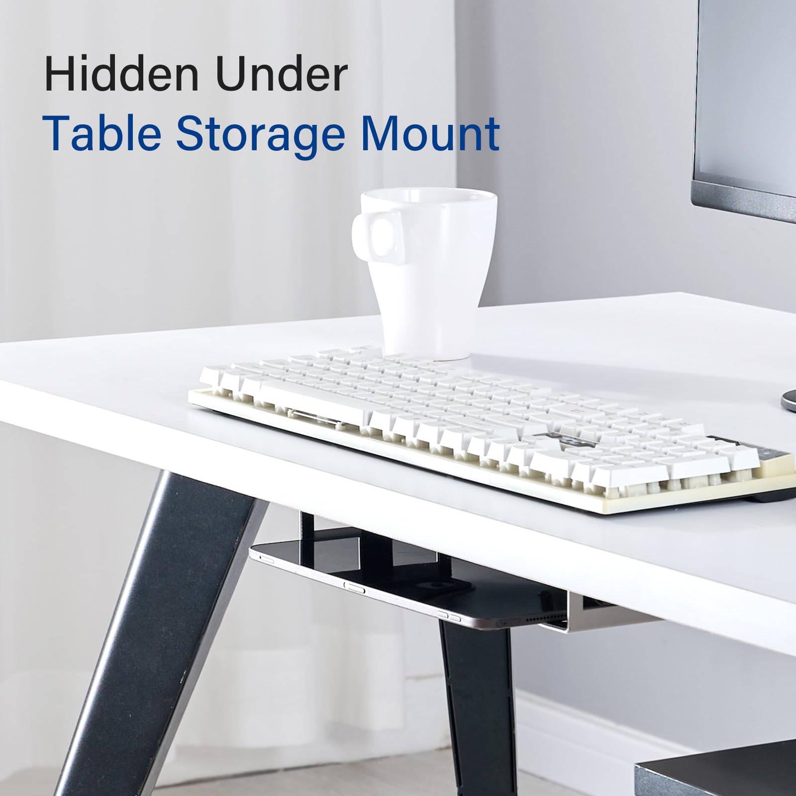 BYMECOST Under Desk Laptop Mount - Metal Computer Holder for MacBook, Keyboard, Router (Up to 1.37