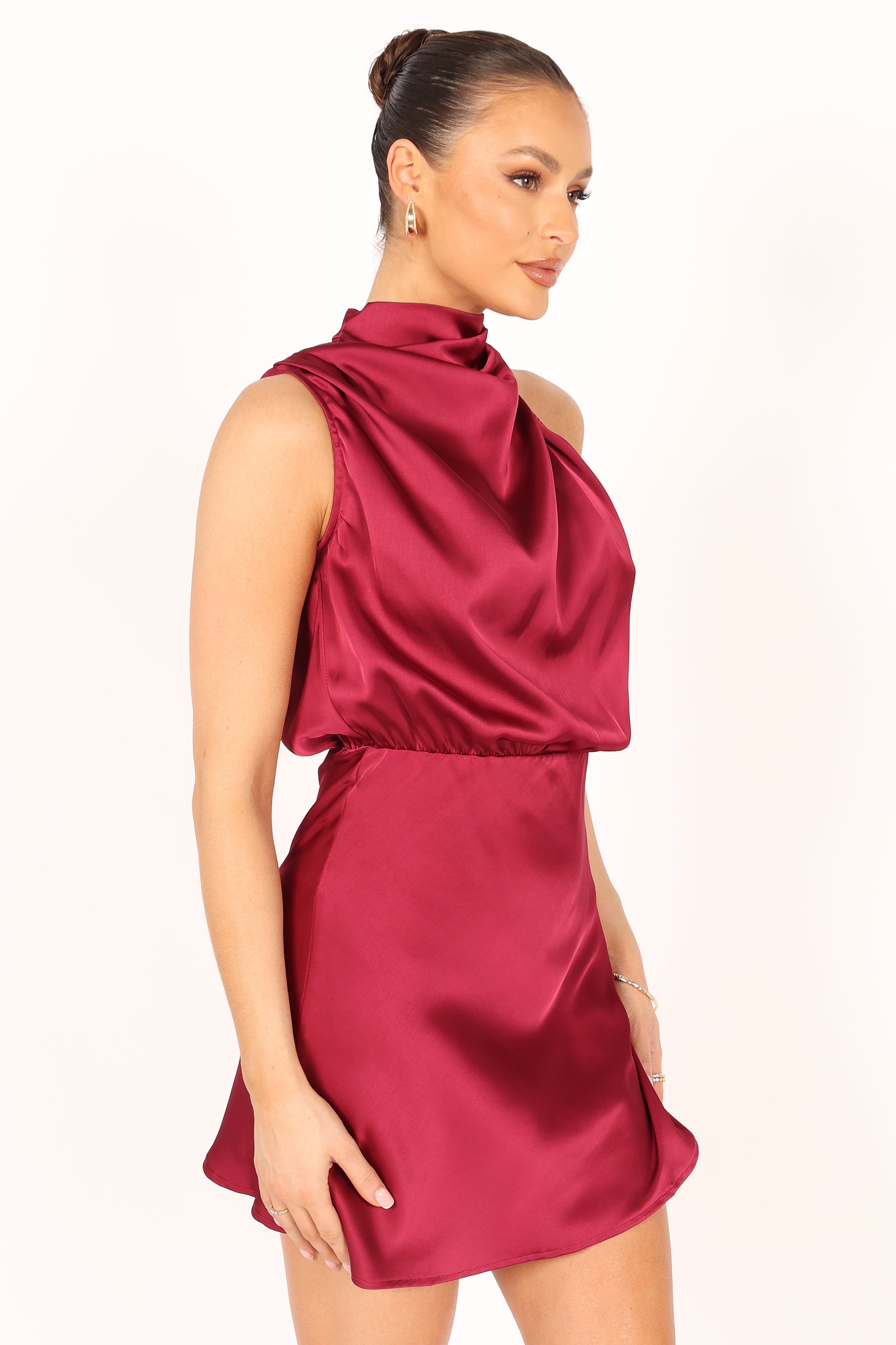 Anabelle Halter Neck Mini Dress in Berry - Elegant & Flirty Summer Outfit for Beach Parties, Date Nights & Vacations