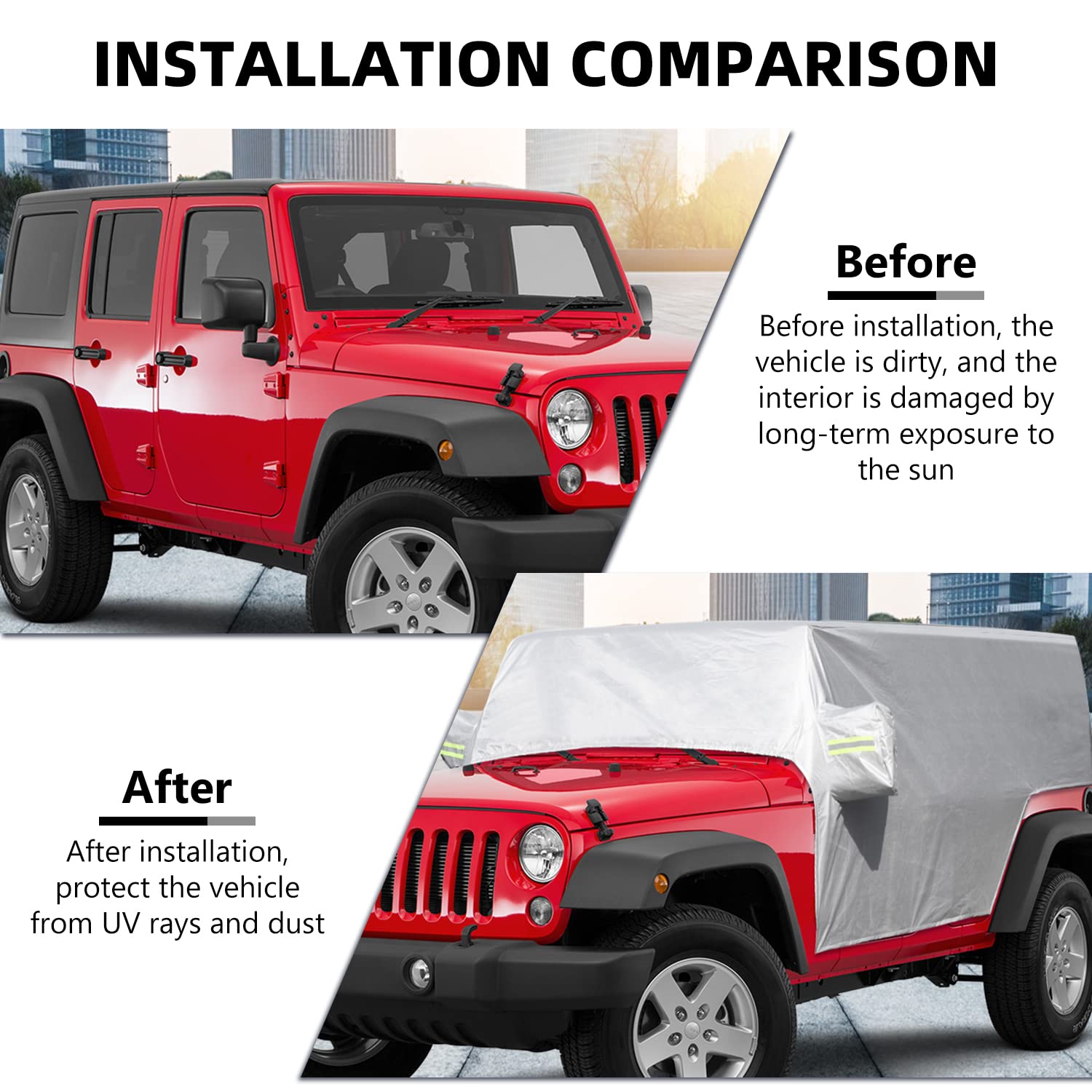 Waterproof All-Weather Jeep Wrangler JK JL Car Cover (2007-2022) - UV Protection, Snow & Rain Shield for 4-Door Models | Perfect for Outdoor Parking & Winter Storage