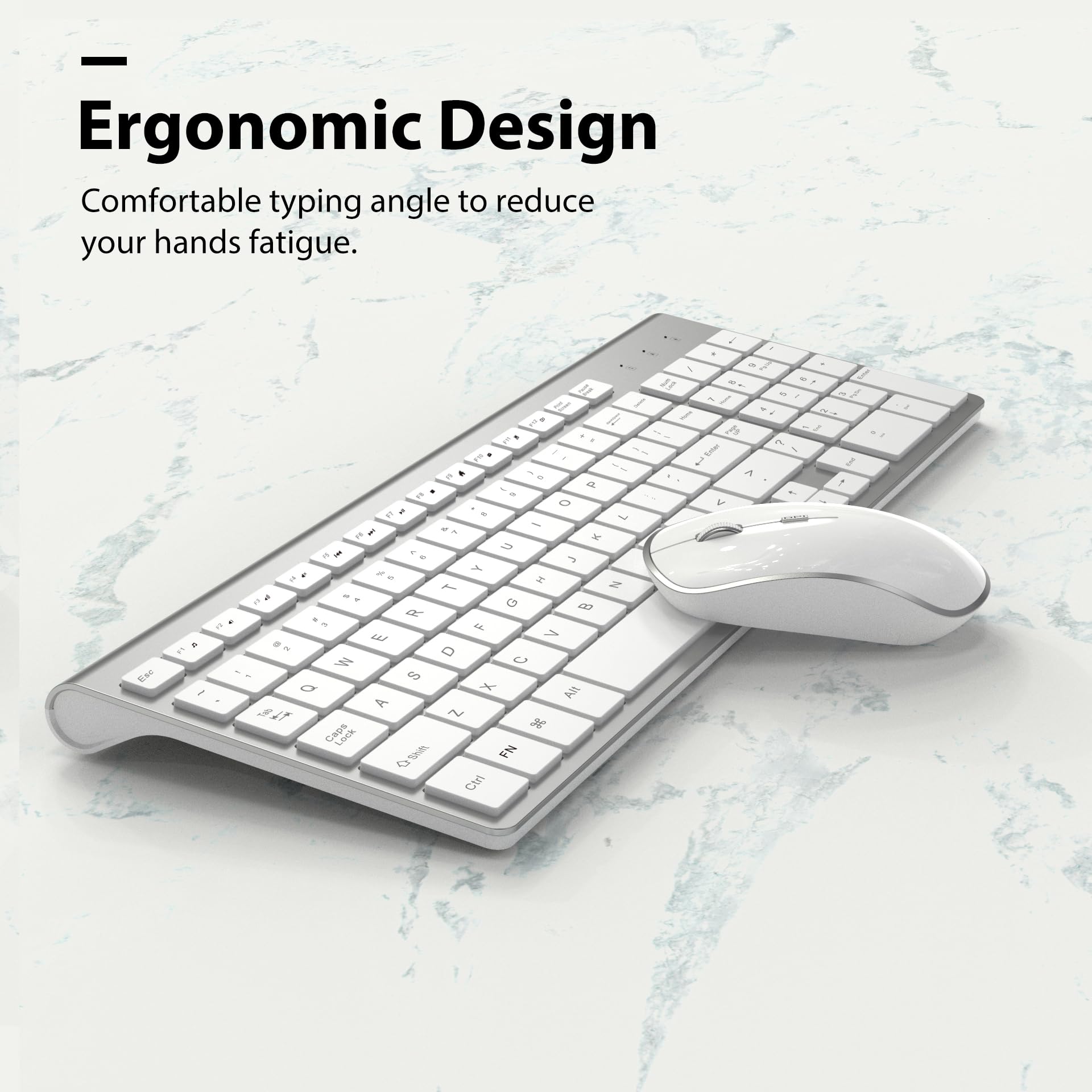 JOYACCES 2.4G Wireless Keyboard and Mouse Combo - Ultra Slim Compact Design for Windows PC, Laptop, Desktop Computer (Silver) | Perfect for Office Work, Home Use & Gaming