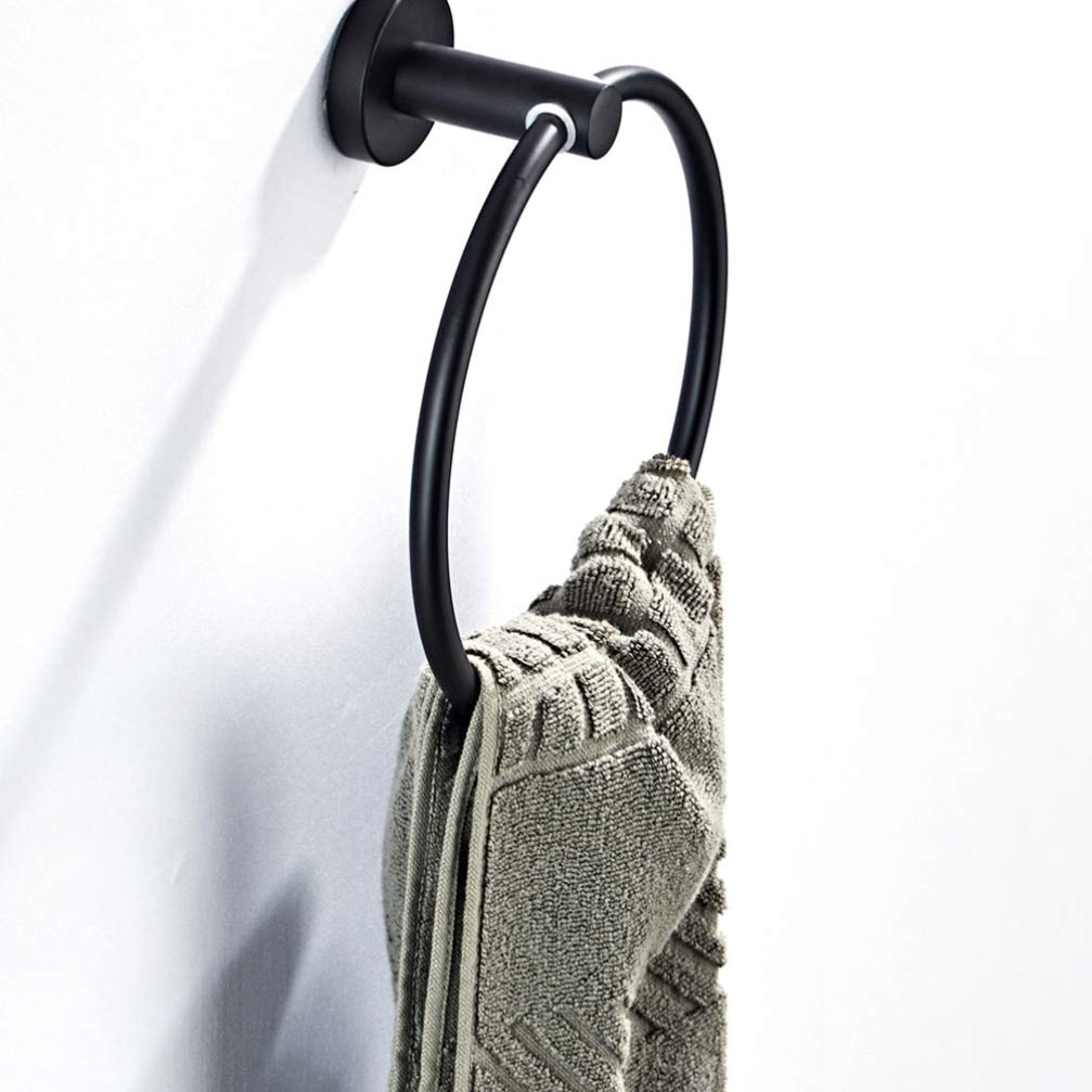 TOPBATHY Black Wall Mounted Towel Holder - 4 Pack Brass Hooks for Bathroom, Macrame Shelf & Round Chassis Towel Ring - Perfect for Hanging Towels, Robes & Decor in Bathroom, Spa or Laundry Room
