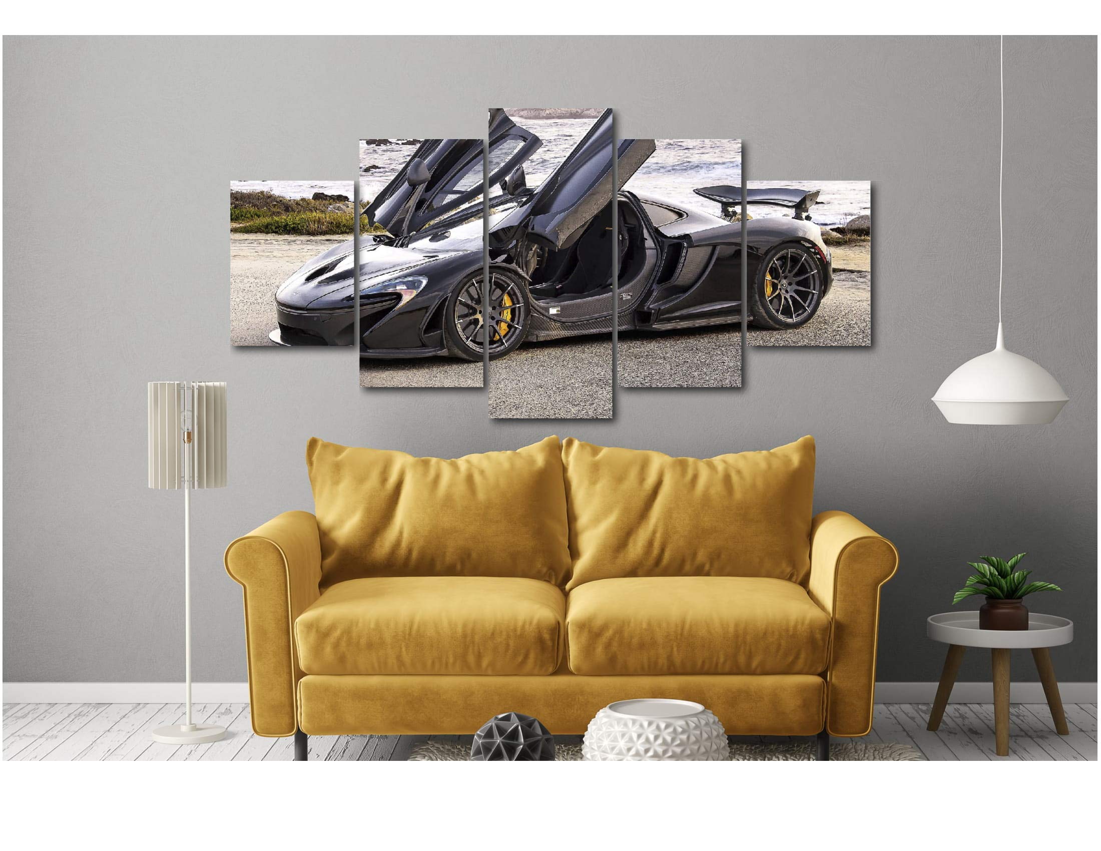 5 Piece Luxury Canvas Wall Art - Sports Cars & Supercar Posters (McLaren P1, Exotic Modern Decor) - Perfect for Living Room, Bedroom, or Office Decor
