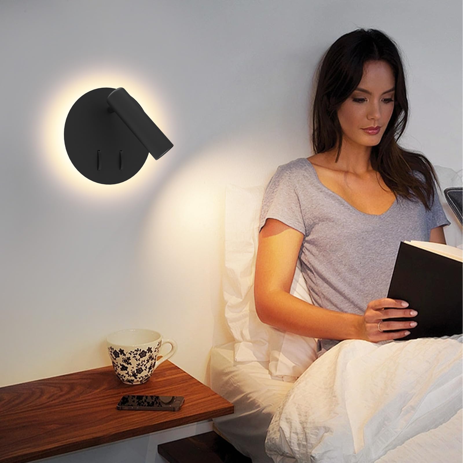 ZEROUNO Hardwired Wall Sconce Lights with Switch - Black LED Wall Mounted Reading Lights for Bedroom, Living Room & Office - Perfect Bedside Lamps for Night Reading and Ambient Lighting