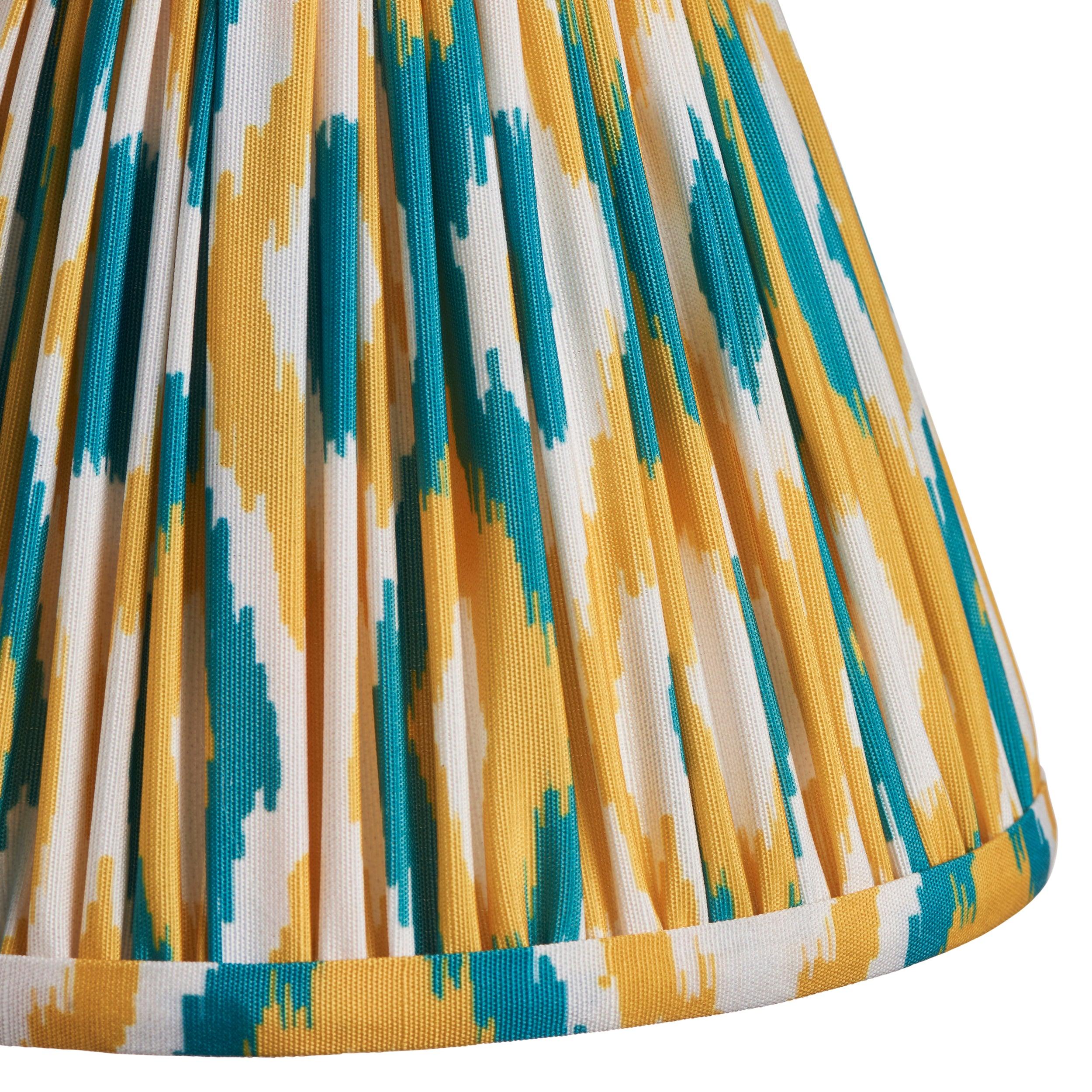 Stylish Bibury Green Table Lamp with Ikat 16cm Yellow & Jade Shade - Modern Home Decor for Living Room, Bedroom, or Office