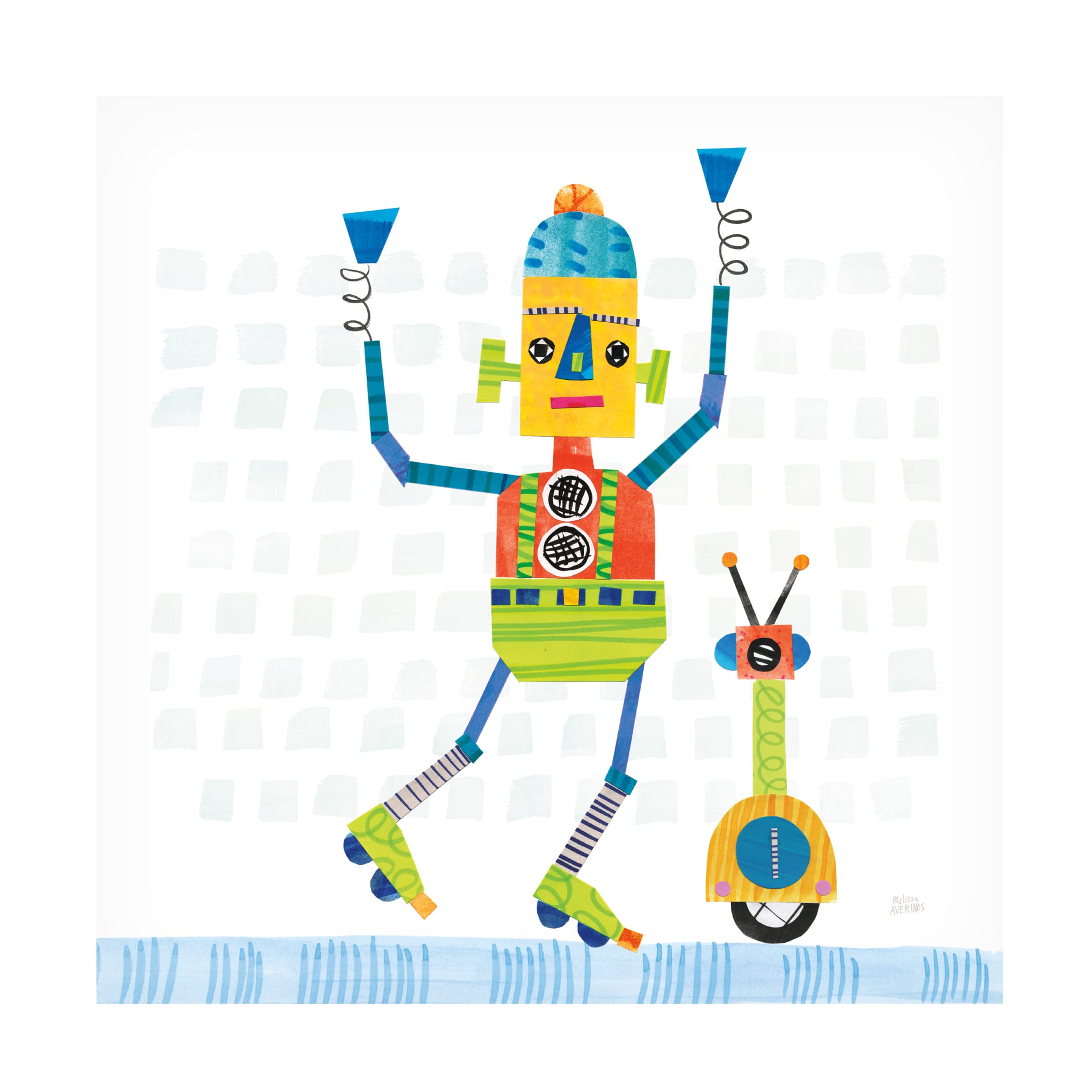 Melissa Averinos 'Robot Party I on Square Toys' Canvas Art Print - Modern Pop Art for Kids' Room, Playroom & Nursery Decor
