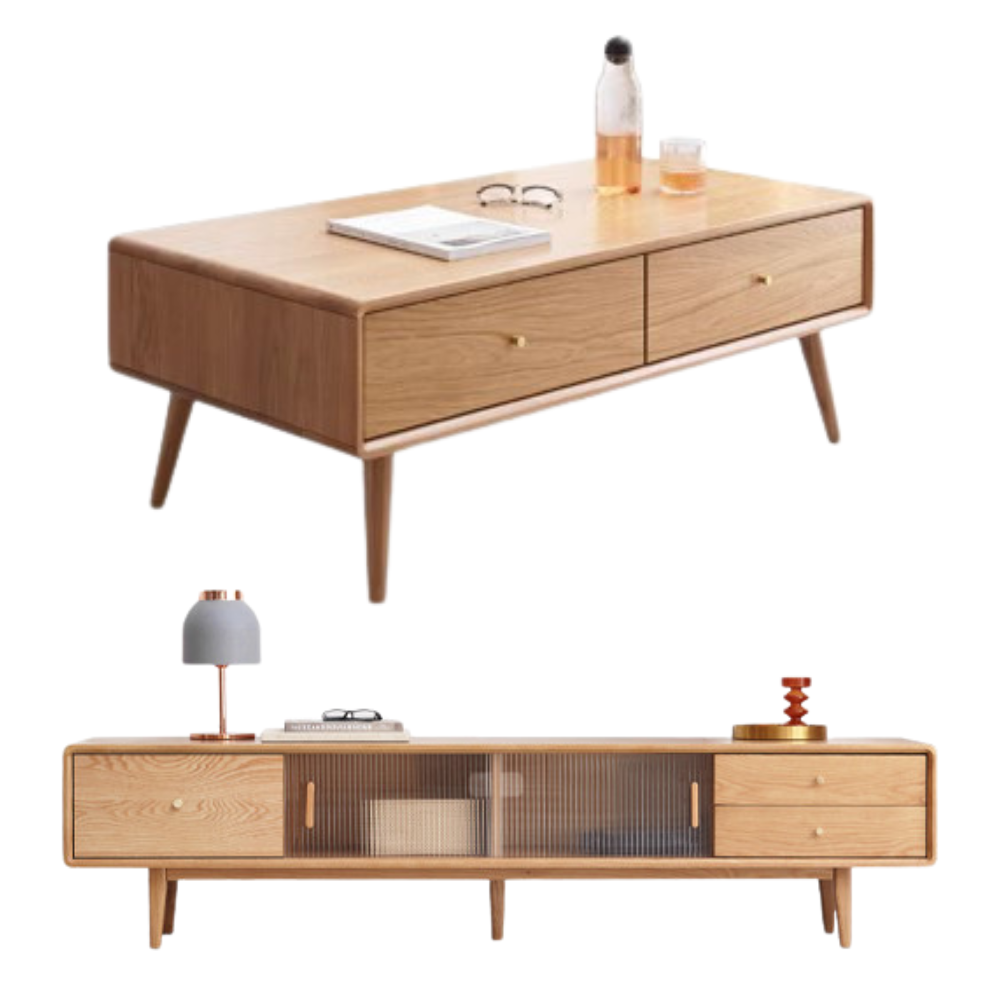 Solid Oak and Ash Wood Modern Nordic Coffee Table - Minimalist Living Room Furniture for Small Spaces and Apartments