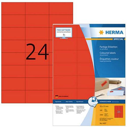 70 x 37mm Red Permanent Adhesive A4 Colored Labels (4407) - Perfect for Office Filing, Shipping Packages & Home Organization