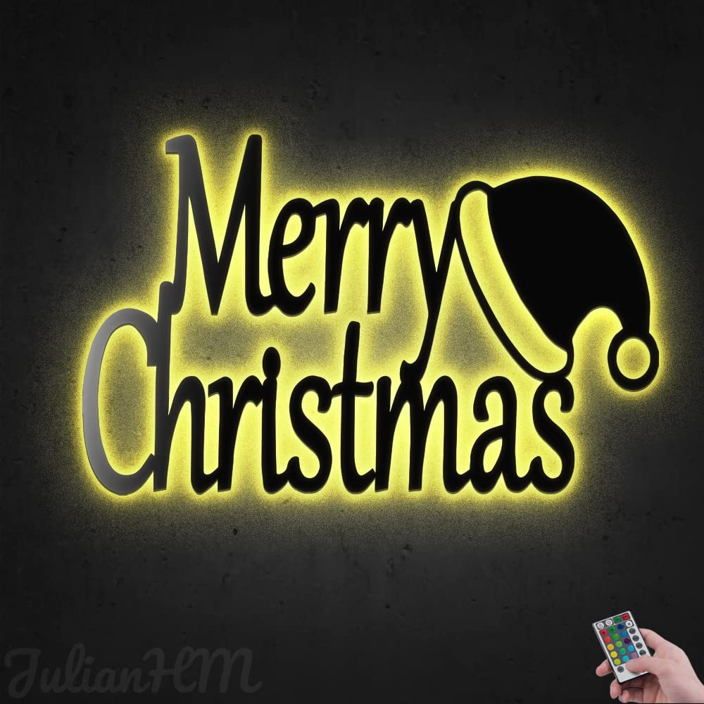 Merry Christmas Metal Wall Art with LED Lights - 24x24 Inch Holiday Sign for Living Room & Outdoor Decor - Perfect Christmas Gift for Home & Party Decorations