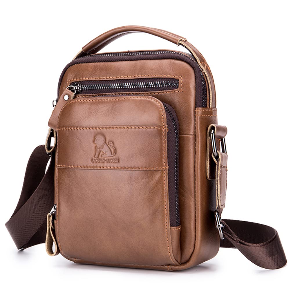 Hebetag Men's Small Leather Crossbody Shoulder Bag - Durable & Stylish for Outdoor Travel, Business & Everyday Use