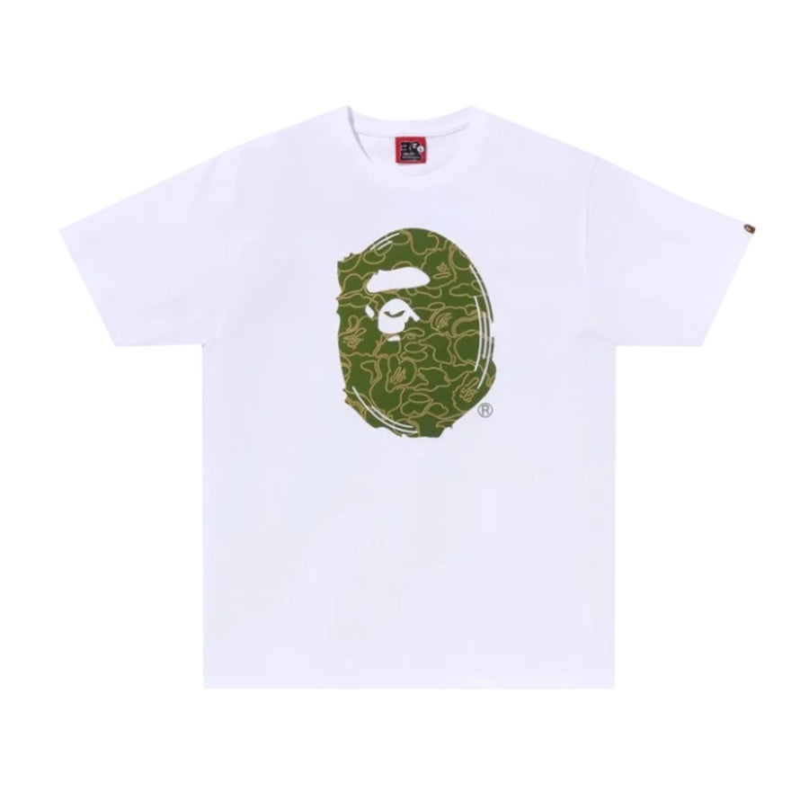 BAPE 30th Anniversary Big Ape Head Graphic T-Shirt - White & Moss Green Limited Edition Streetwear for Casual Wear & Urban Fashion