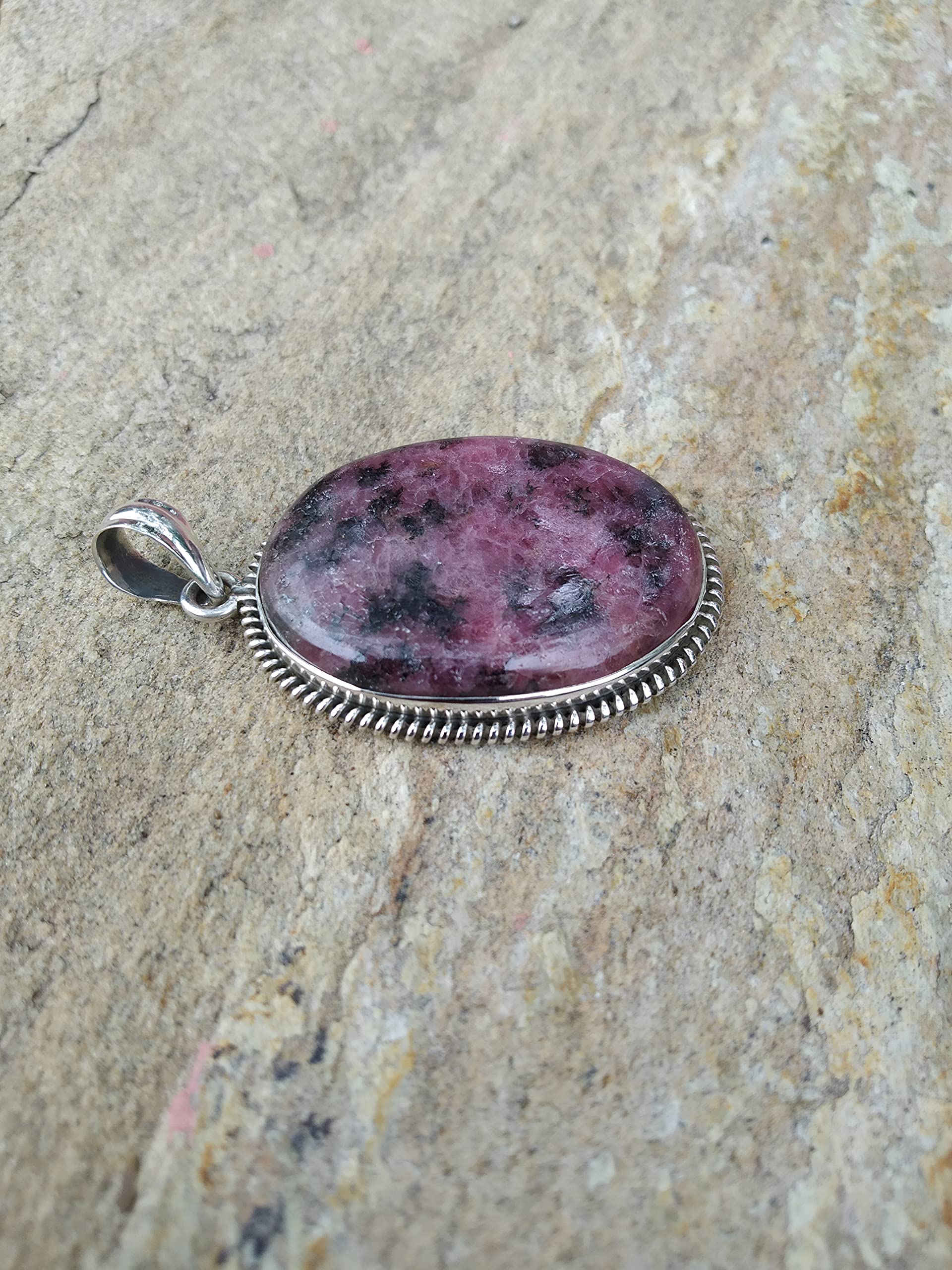 925 Sterling Silver Rhodonite Pendant - Healing Crystal Jewelry for Women, Boho Style Promise Necklace | Wedding, Engagement, Anniversary & Christmas Gift Idea | Unique Gypsy Jewelry for Spiritual Healing & Special Occasions