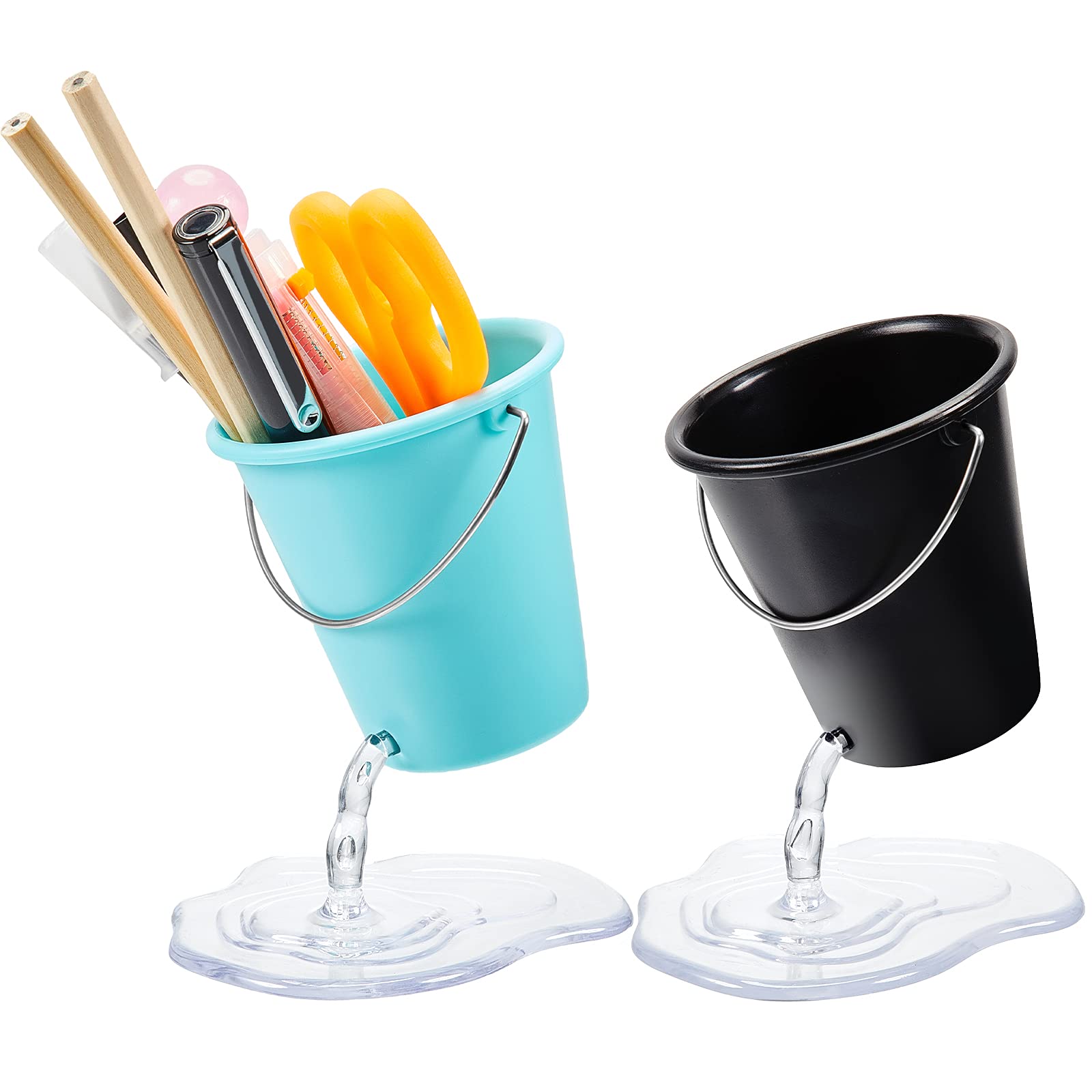 Seajan 2 Pack Floating Bucket Pen Holder - Creative Cute Pencil Cup for Desk Organizer, Office Decor & Teacher Gift | Perfect for School Supplies, Home Office & Back to School Accessories