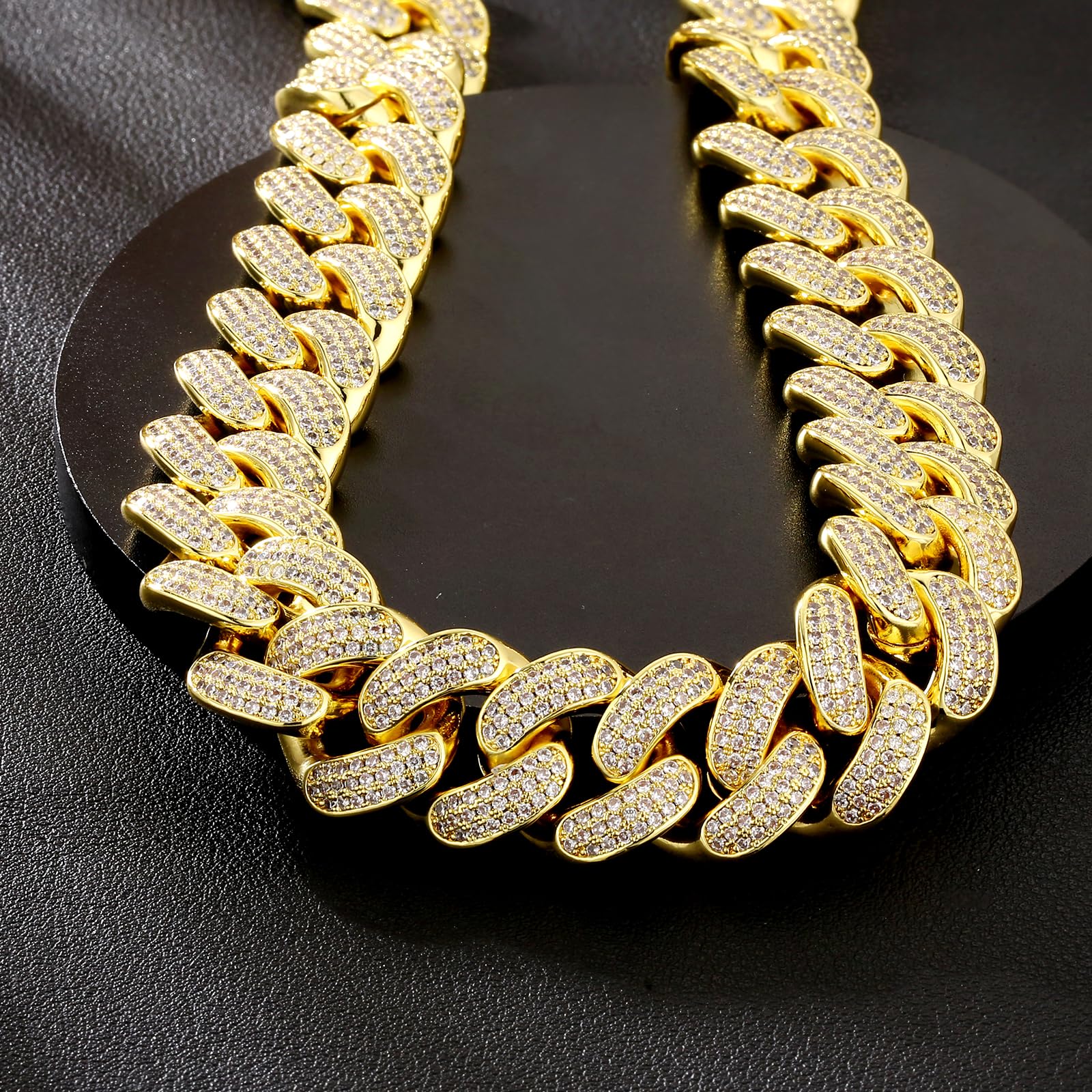 KRKC&CO Men's Iced Out Cuban Link Chain 12mm/18mm 3-Row Prong-Set 5A CZ Stones Gold Plated Necklace - Hip Hop Rapper Heavy Choker for Urban Streetwear, Durable Anti-Tarnish Jewelry Gift for Men | Perfect for Concerts, Parties and Fashion Statements