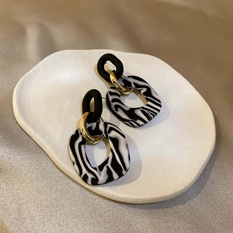 Zebra Stripes Acrylic Large Drop Earrings for Women | Fashion Statement Dangle Earrings | Perfect for Parties, Weddings & Date Nights | HE6745