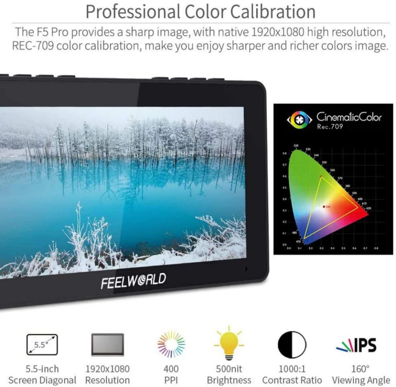 FEELWORLD F5 Pro V4 6 Inch Touch Screen DSLR Camera Field Monitor - 4K HDMI IPS FHD 1920x1080 with 3D LUT, NP-F970 Battery, Charger & Carry Case - Perfect for On-Set Filmmaking, Live Streaming & Professional Photography