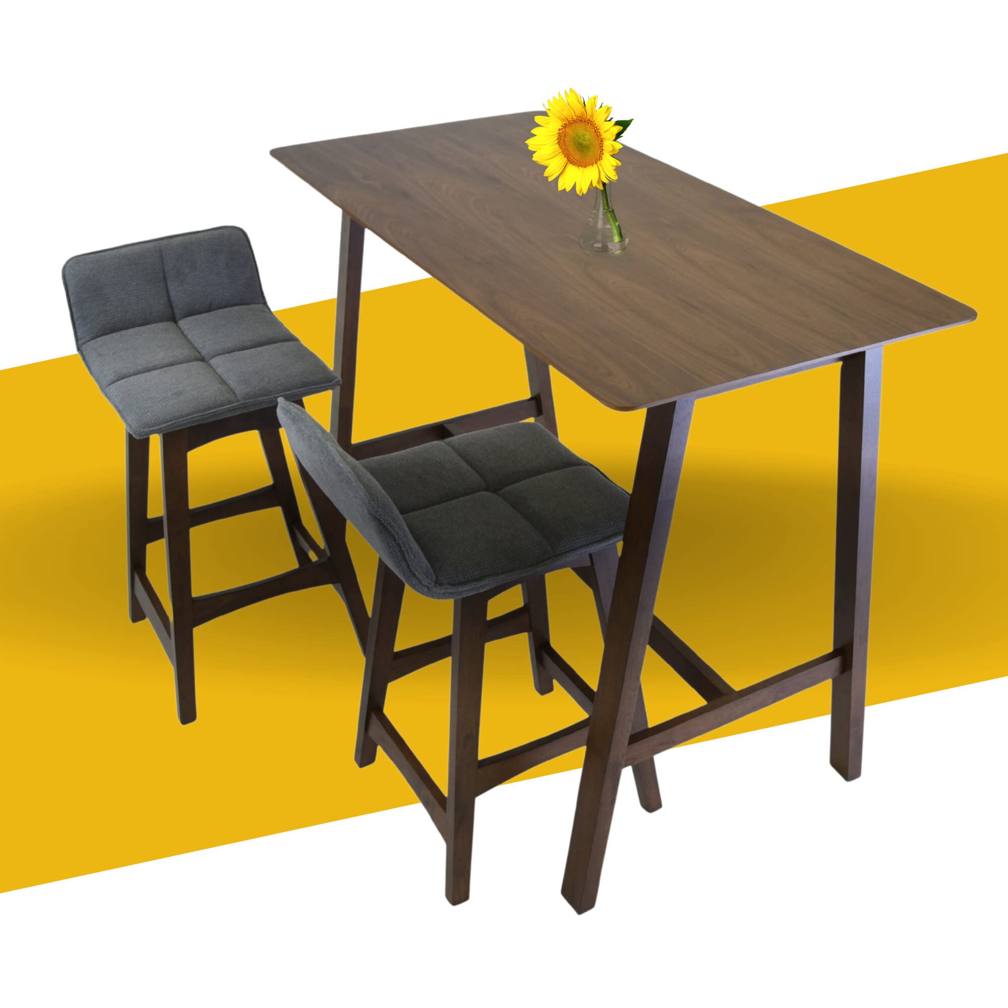 Zenvida Mid Century 3-Piece Counter Height Pub Dining Set - Wood Table with 2 Bar Stools for Kitchen, Breakfast Nook & Small Space Dining | Modern Bistro Style