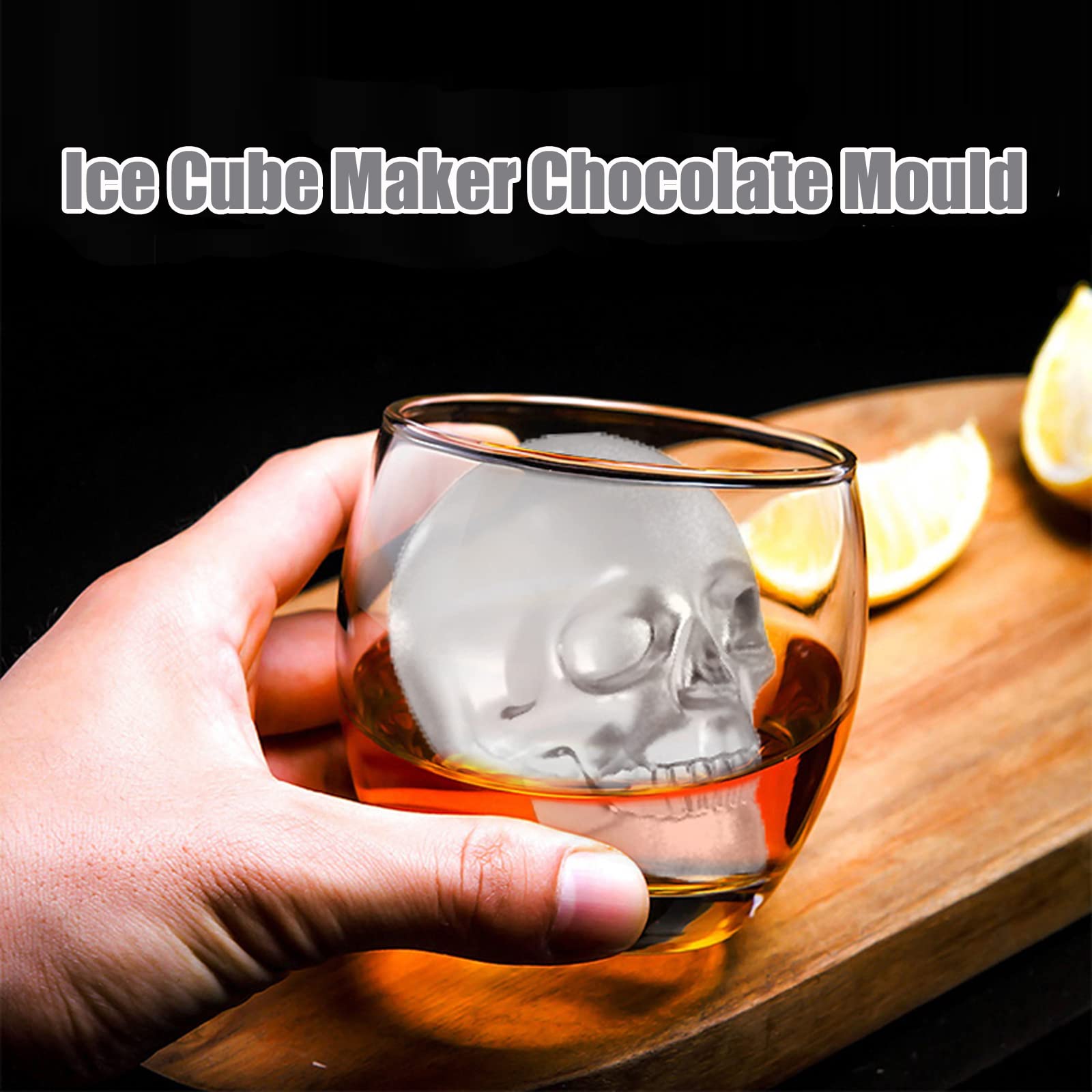 3D Flexible Silicone Skull Ice Cube Molds - Set of 4 Giant Round Ice Cube Makers for Cocktails, Whiskey & Halloween Party Drinks - BPA Free Reusable Ice Tray for Home Bar & Themed Events