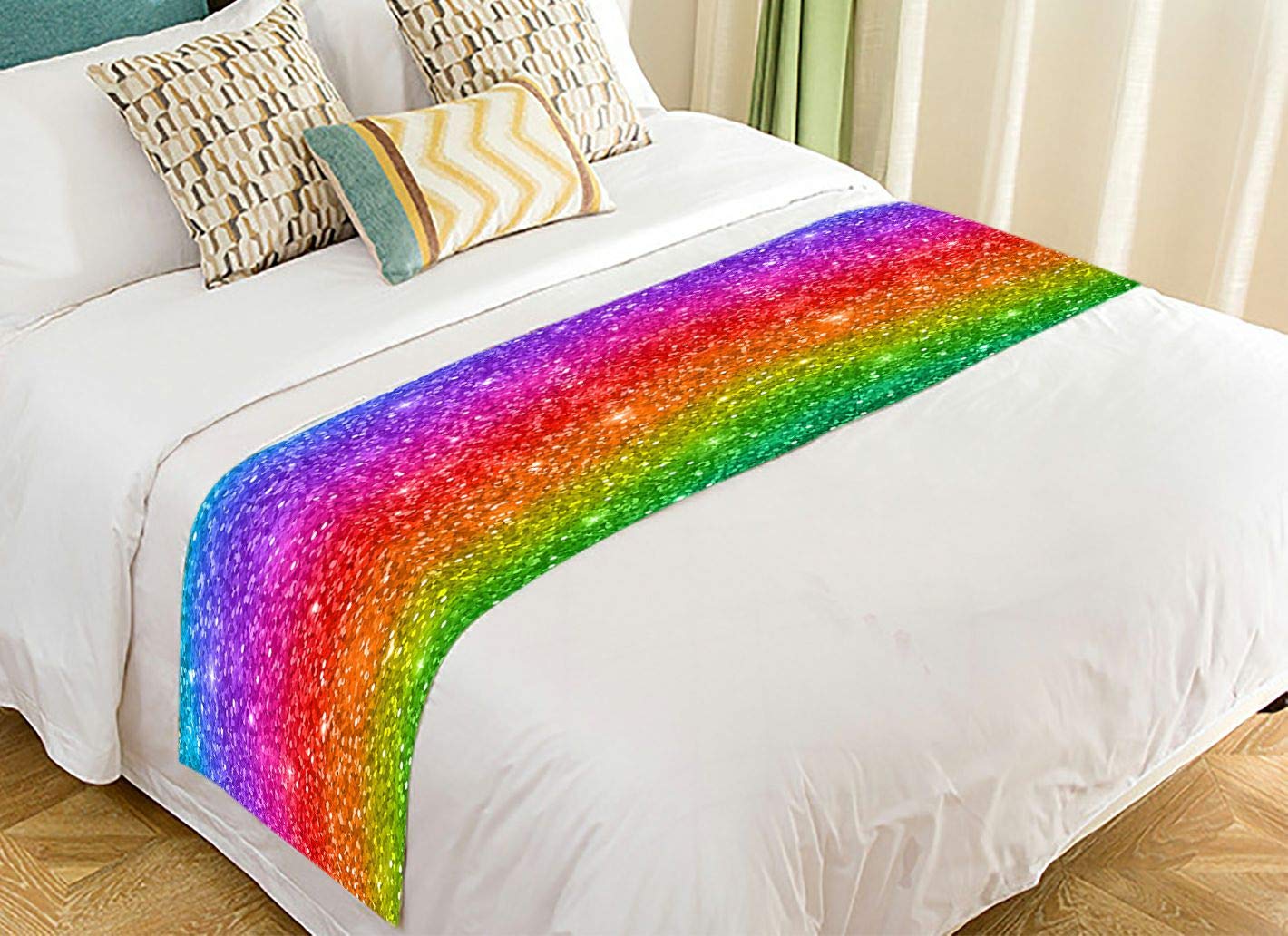 ABPHQTO 20x95 Inch Multicolor Glitter Bed Runner Scarf - Elegant Bedding Decoration for Weddings, Parties & Home Decor