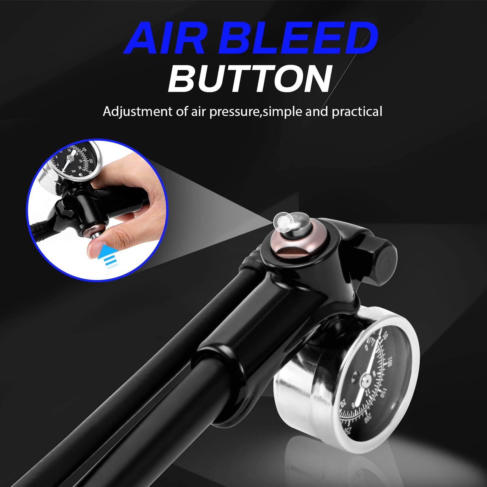 High Pressure Bike Shock Pump 400 PSI with Gauge - Mountain Bicycle Air Pump for Fork & Rear Suspension, Mini Shock Pump Compatible with Schrader Valve - Perfect for MTB Trail Riding & Suspension Maintenance