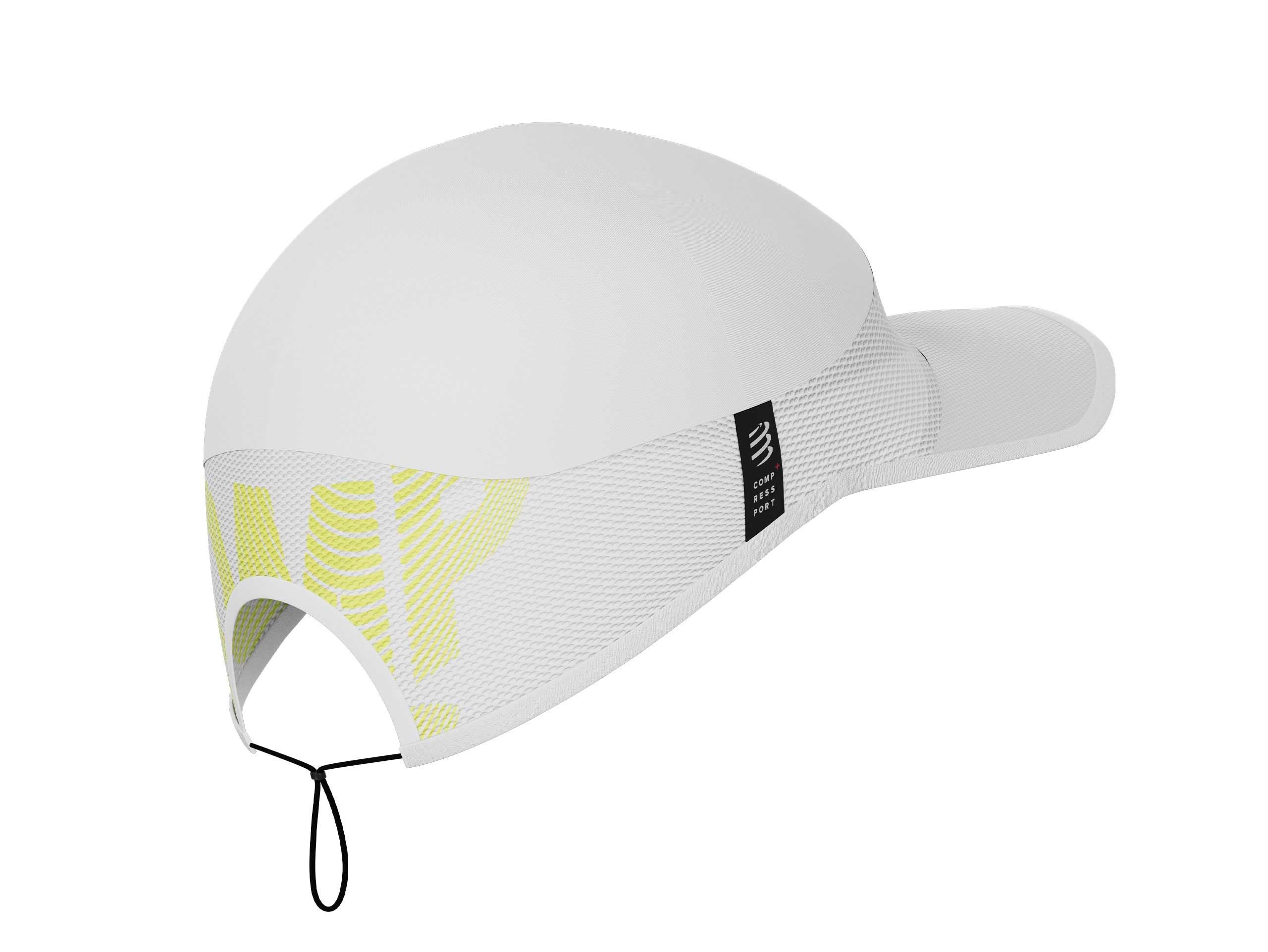 Compressport Unisex Pro Racing Cap - Lightweight Breathable Running Hat for Men & Women - White/Evening Primrose - Perfect for Marathon, Cycling, Hiking & Outdoor Sports