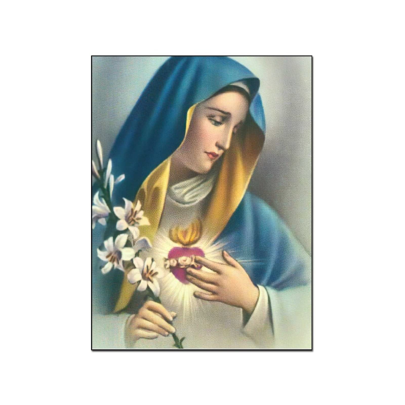 Immaculate Heart of Mary Art Print - 8x10 Inch (20x26cm) Religious Wall Decor Canvas Painting for Catholic Home, Church, Living Room & Bedroom - Perfect for Prayer Spaces & Spiritual Inspiration
