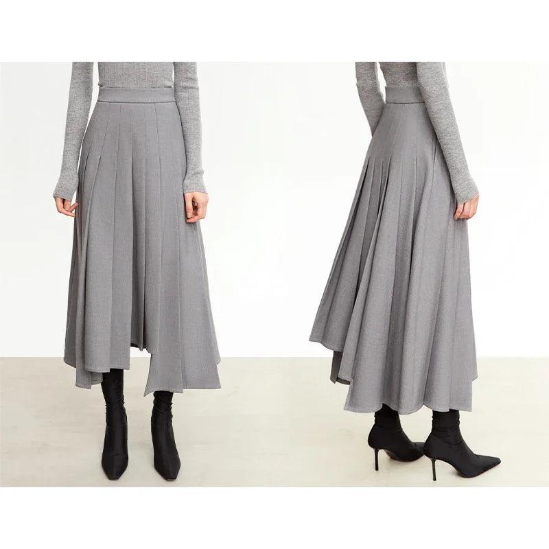 2023 Women's Winter Wool A-Line Pleated Skirt with Unique 3D Irregular Design - Loose Fit Mid-Length Skirt for Office, Party & Casual Outfits