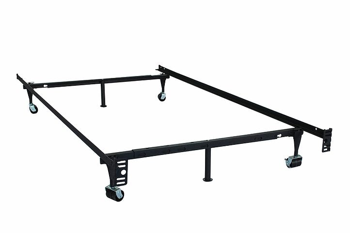 Adjustable Twin Double Queen Size Metal Bed Frame with Wheels, Sturdy Legs & Headboard Attachment - Perfect for Guest Rooms, Dorms & Small Apartments