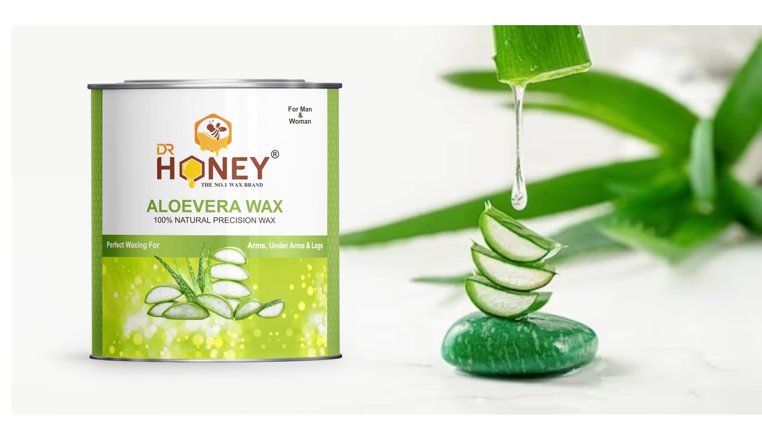 DR HONEY Aloe Vera Hair Removal Wax Kit - 21.1oz for Legs, Arms, Underarms & Bikini Area | Painless & Easy At-Home Hair Removal for Men & Women | Lasting Smooth Skin | Perfect for Summer, Beach & Swimsuit Season