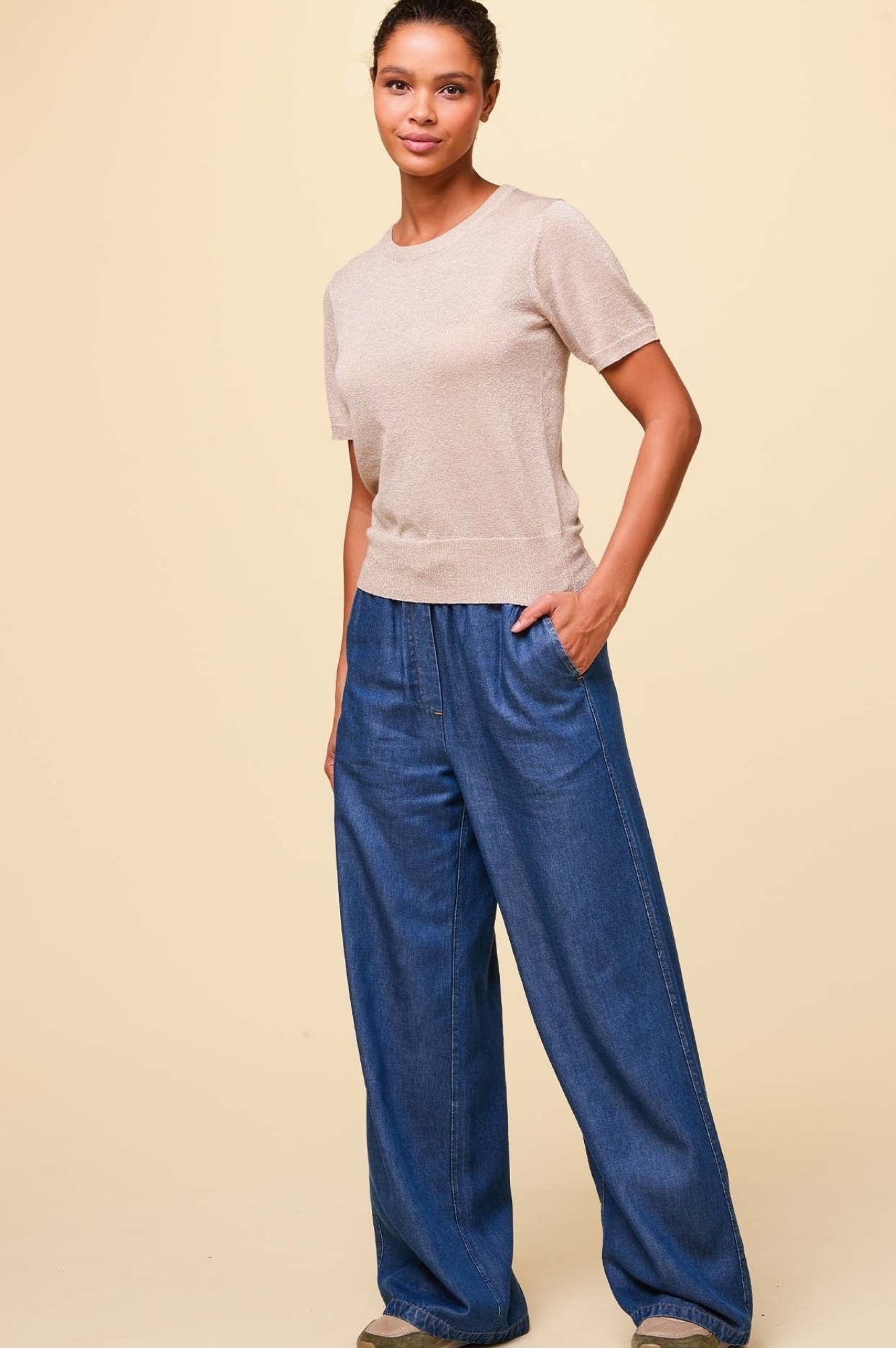 Juliana Drawstring Trouser Pants for Women - Comfortable Chambray Blue Casual Pants | Perfect for Work, Travel and Everyday Wear