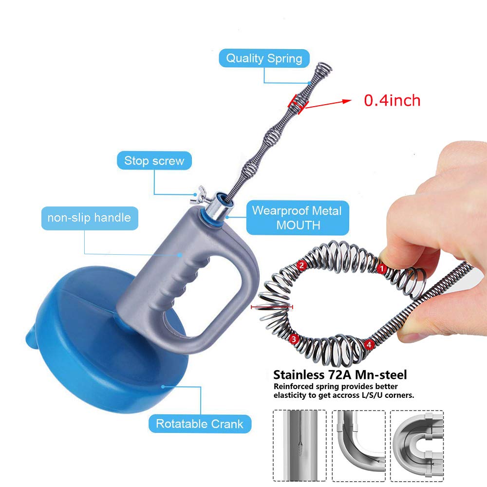 **Thinvik 33Ft/10M Heavy Duty Drain Snake Auger - Professional Sink Hair Clog Remover for Bathtub, Kitchen, Sewer Pipes - Includes Gloves (Perfect for Home Plumbing & DIY Drain Cleaning)**