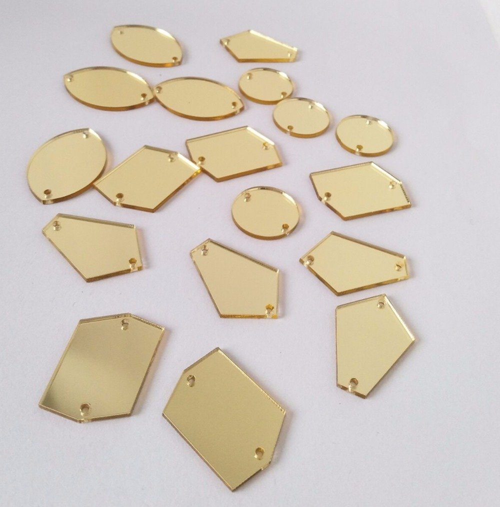 50pcs Gold Acrylic Flatback Sew-on Rhinestones - Trapezoid Mirror Stones for Dress & Garment Decoration - Perfect for DIY Costumes, Wedding Dresses & Fashion Accessories