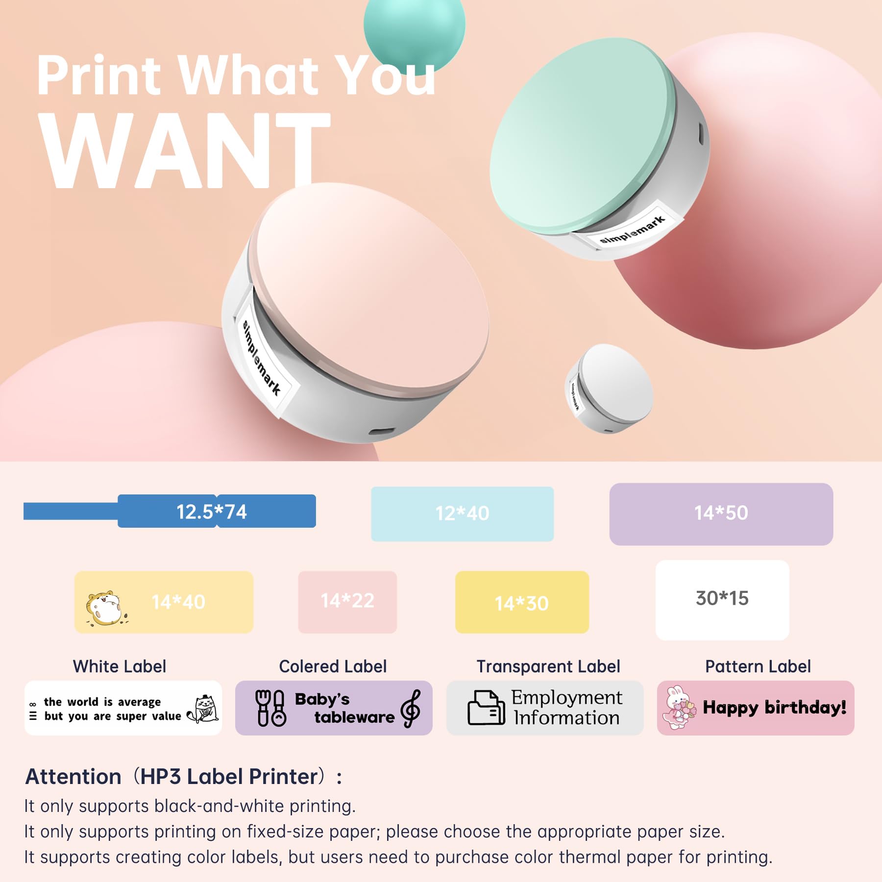 Portable Mini Label Maker Machine with Tape - Bluetooth Thermal Label Printer for Office, Home & Small Business | Multiple Templates, HP3 Sticker Maker | Pink | Perfect for Organizing Files, Pantry & Retail Products